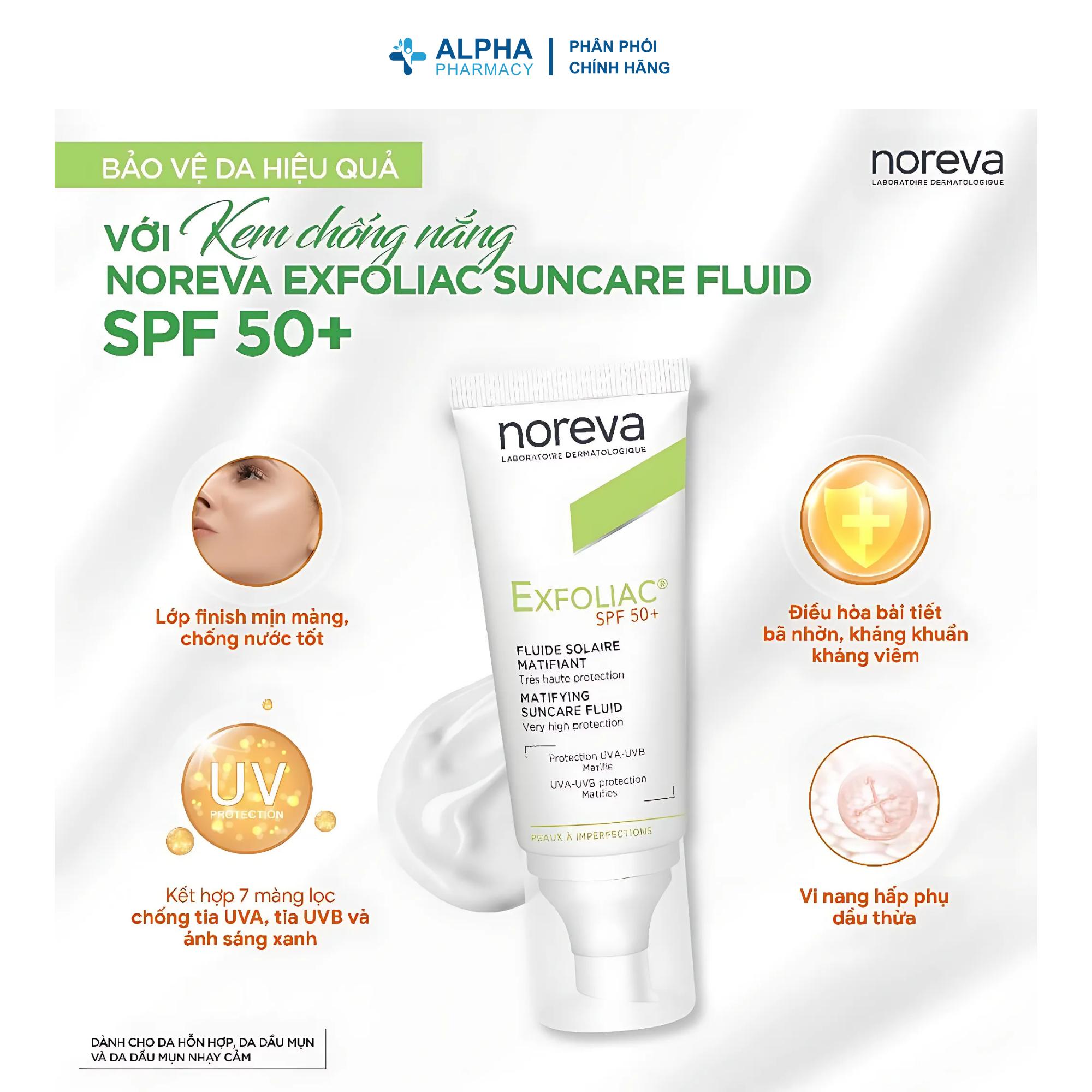 Kem Chống Nắng Noreva Exfoliac Suncare Fluid SPF50+ Cho Da Mụn & Nhạy Cảm – 40ml - Image 3