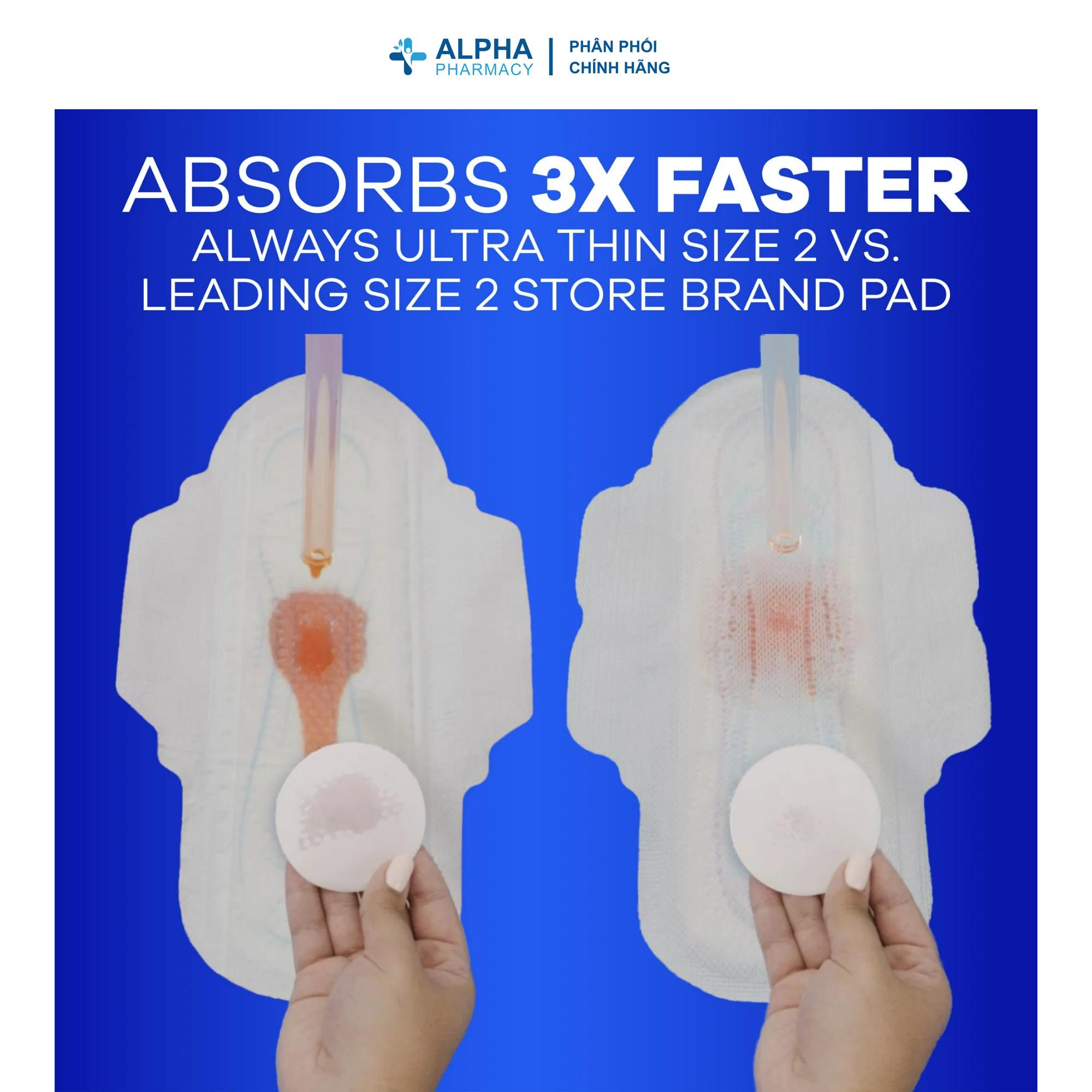 Băng Vệ Sinh Siêu Mỏng Có Cánh Always Ultra Thin Size 2 Long Super Không Mùi - Image 3