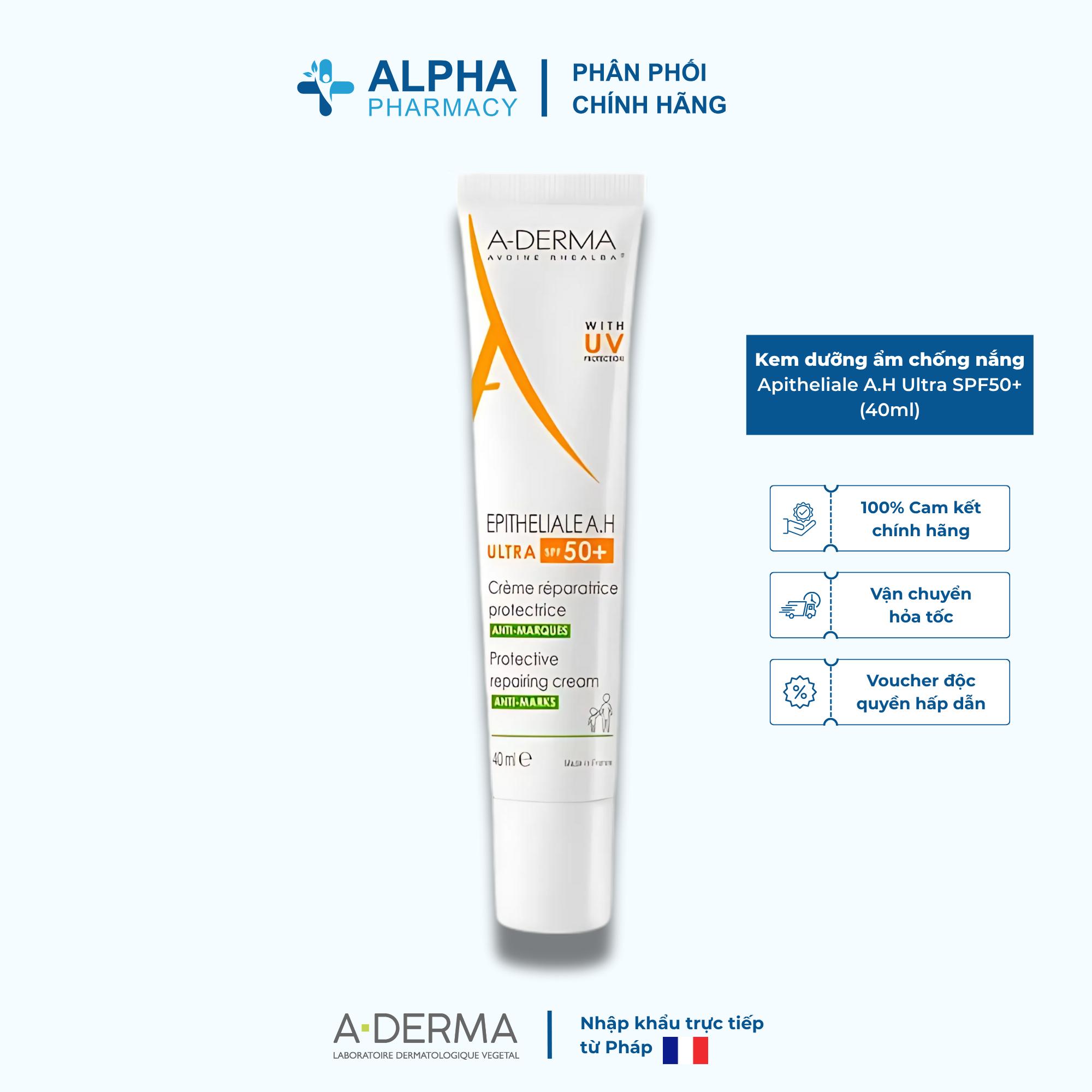 Kem Dưỡng Ẩm Làm Dịu & Chống Nắng SPF50+ A-Derma Apitheliale A.H Ultra SPF50+ Protective Repairing Cream - 40ml