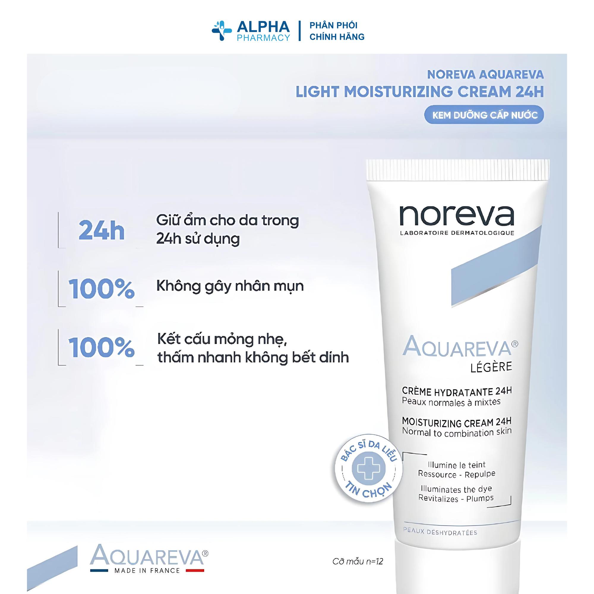 Kem Dưỡng Ẩm Noreva Aquareva Light Moisturizing Cream 24H – 40ml - Image 3