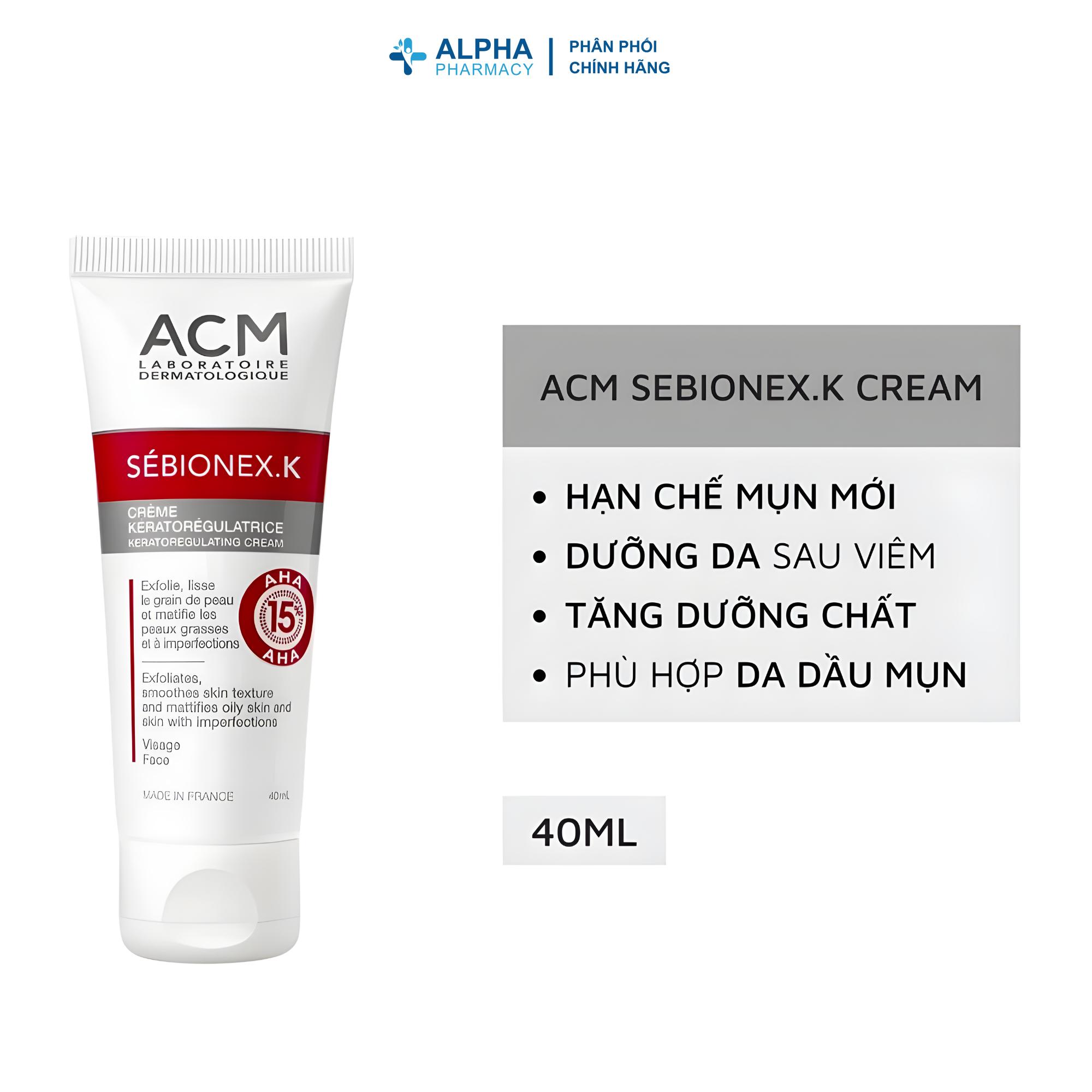Kem Giảm Bã Nhờn Ngăn Ngừa Mụn ACM Sebionex K Keratoregulating Cream - 40ml - Image 2