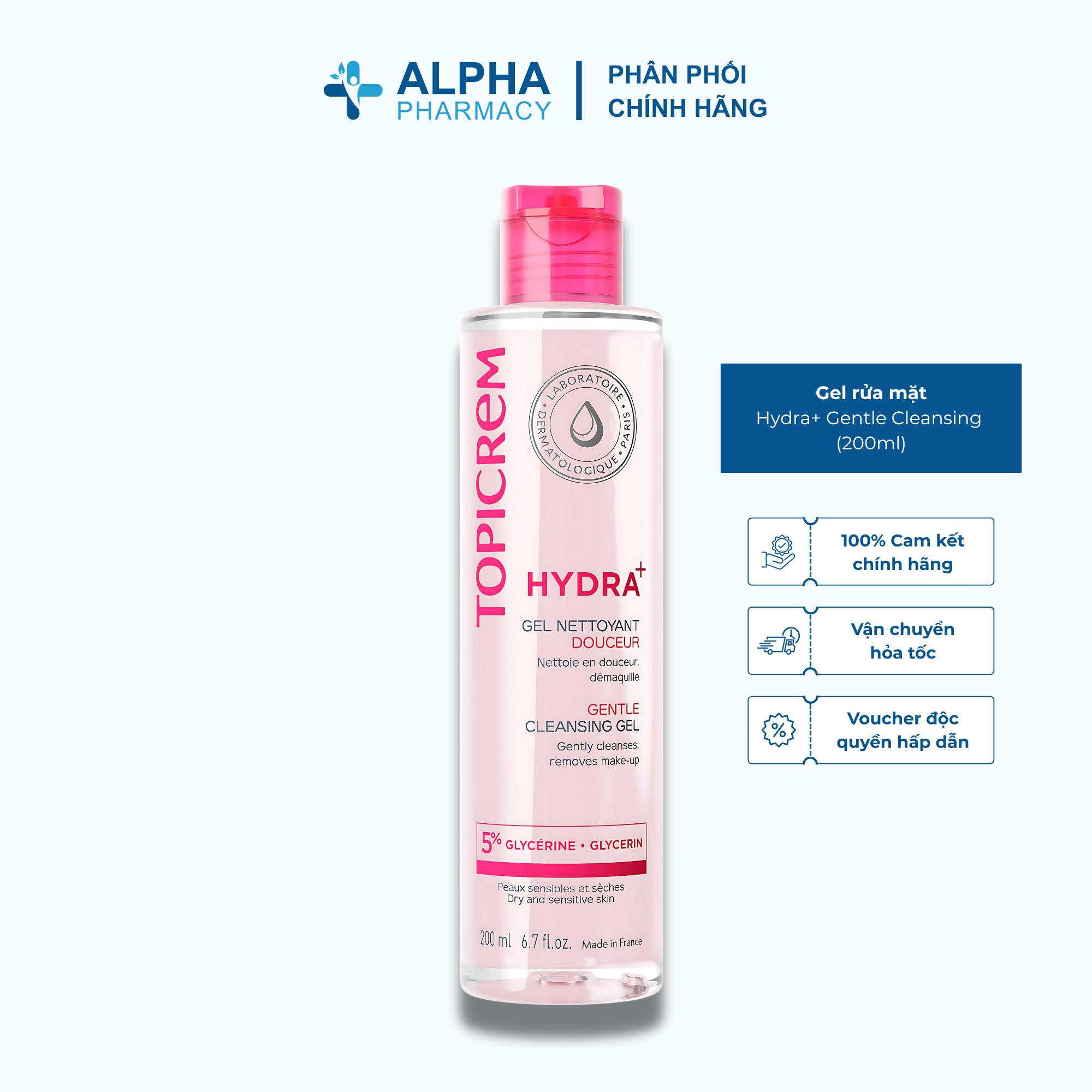Gel Rửa Mặt Dịu Nhẹ Topicrem Hydra+ Gentle Cleansing Gel Cho Da Nhạy Cảm Và Da Mất Nước - 200ml