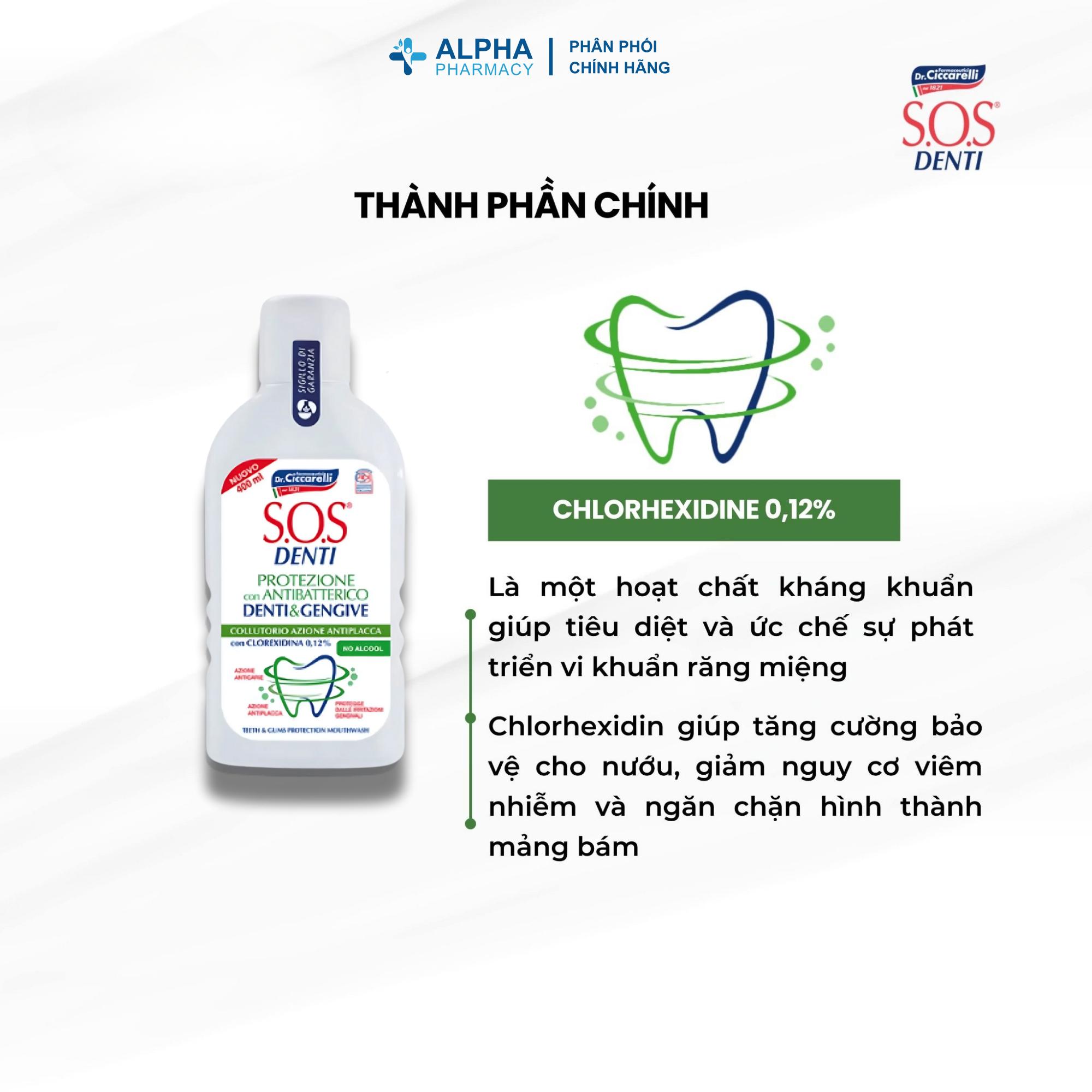 Nước Súc Miệng S.O.S Denti Với Chlorhexidine Kháng Khuẩn, Hạn Chế Mảng Bám – 400ml - Image 3