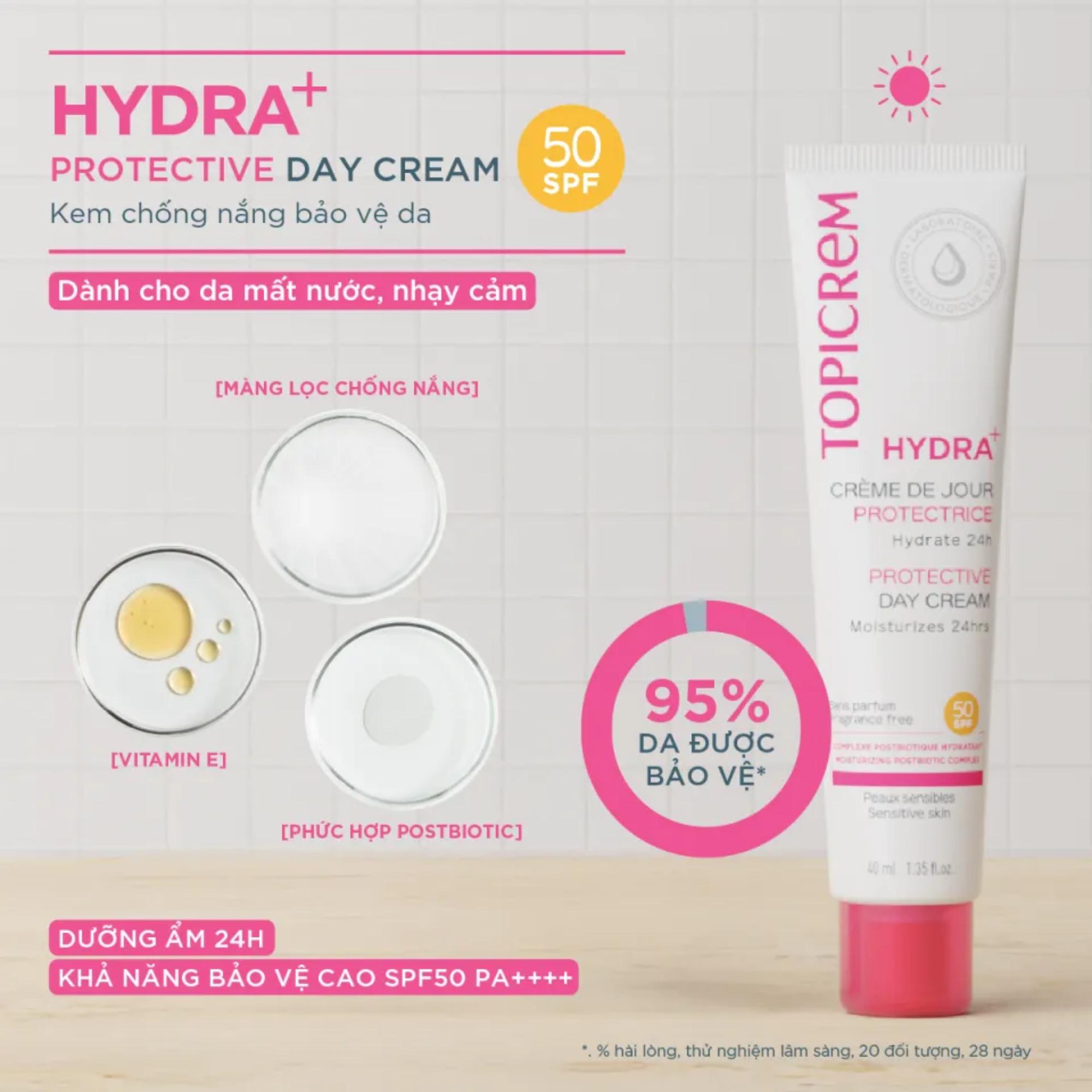Kem Chống Nắng Ban Ngày Topicrem Hydra+ Protective Day Cream SPF50+ Cho Da Nhạy Cảm Và Da Mất Nước - 40ml - Image 2