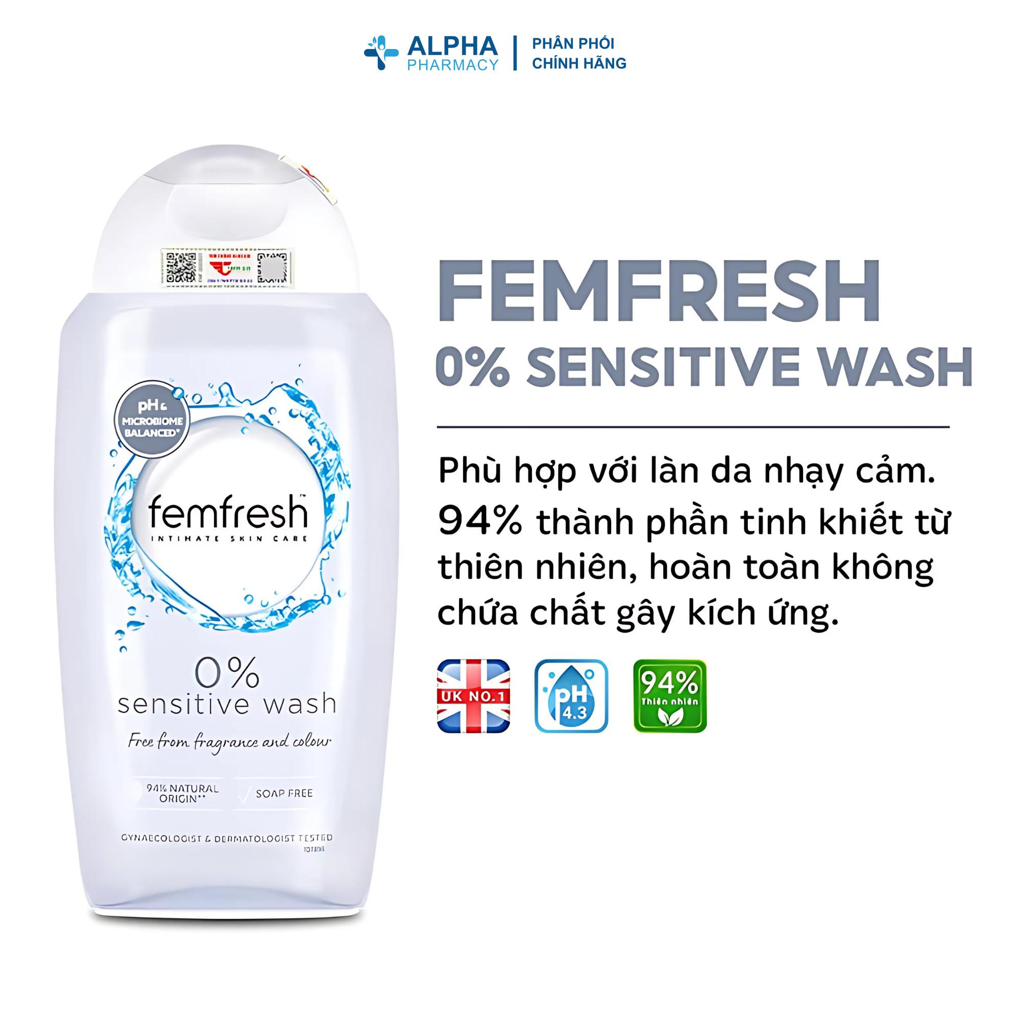 Dung Dịch Vệ Sinh Phụ Nữ Femfresh 0% Sensitive Intimate Wash Cho Da Nhạy Cảm – 250ml - Image 3