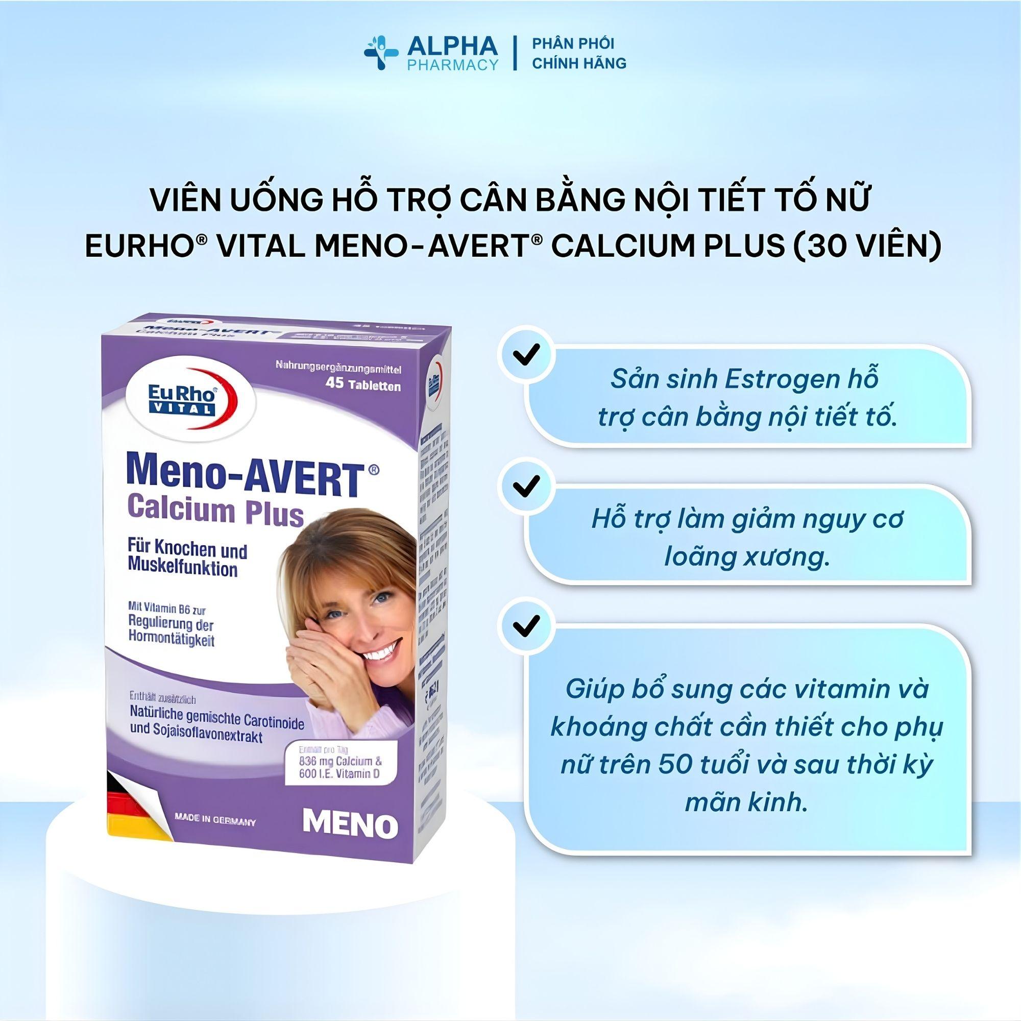 Thực Phẩm Bảo Vệ Sức Khỏe EuRho Vital Meno-AVERT Calcium Plus Hỗ Trợ Cân Bằng Nội Tiết Tố Nữ, Giảm Triệu Chứng Tiền Mãn Kinh - Image 3
