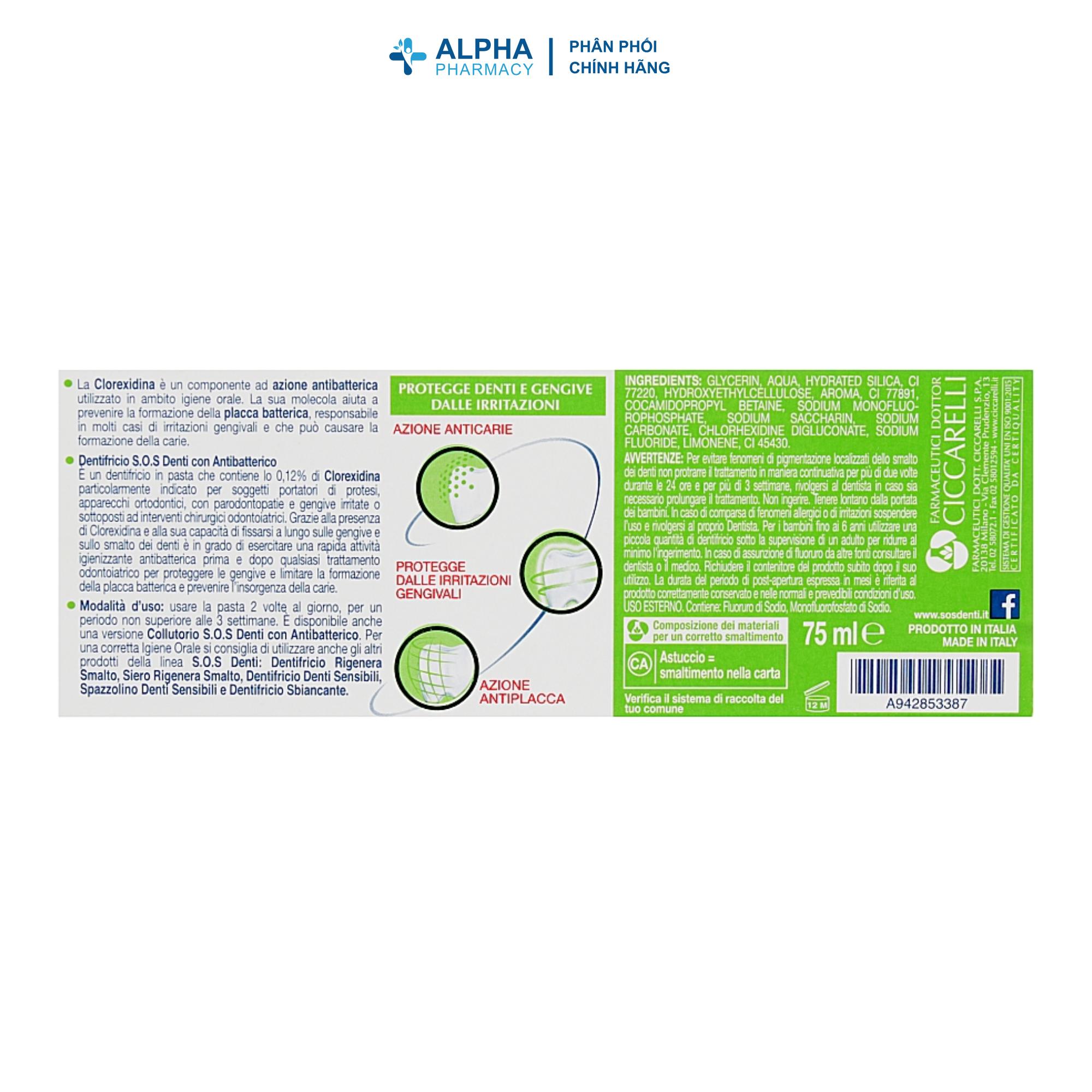 Kem Đánh Răng S.O.S Denti Protection Kháng Khuẩn, Bảo Vệ Răng Nướu – 75ml - Image 3