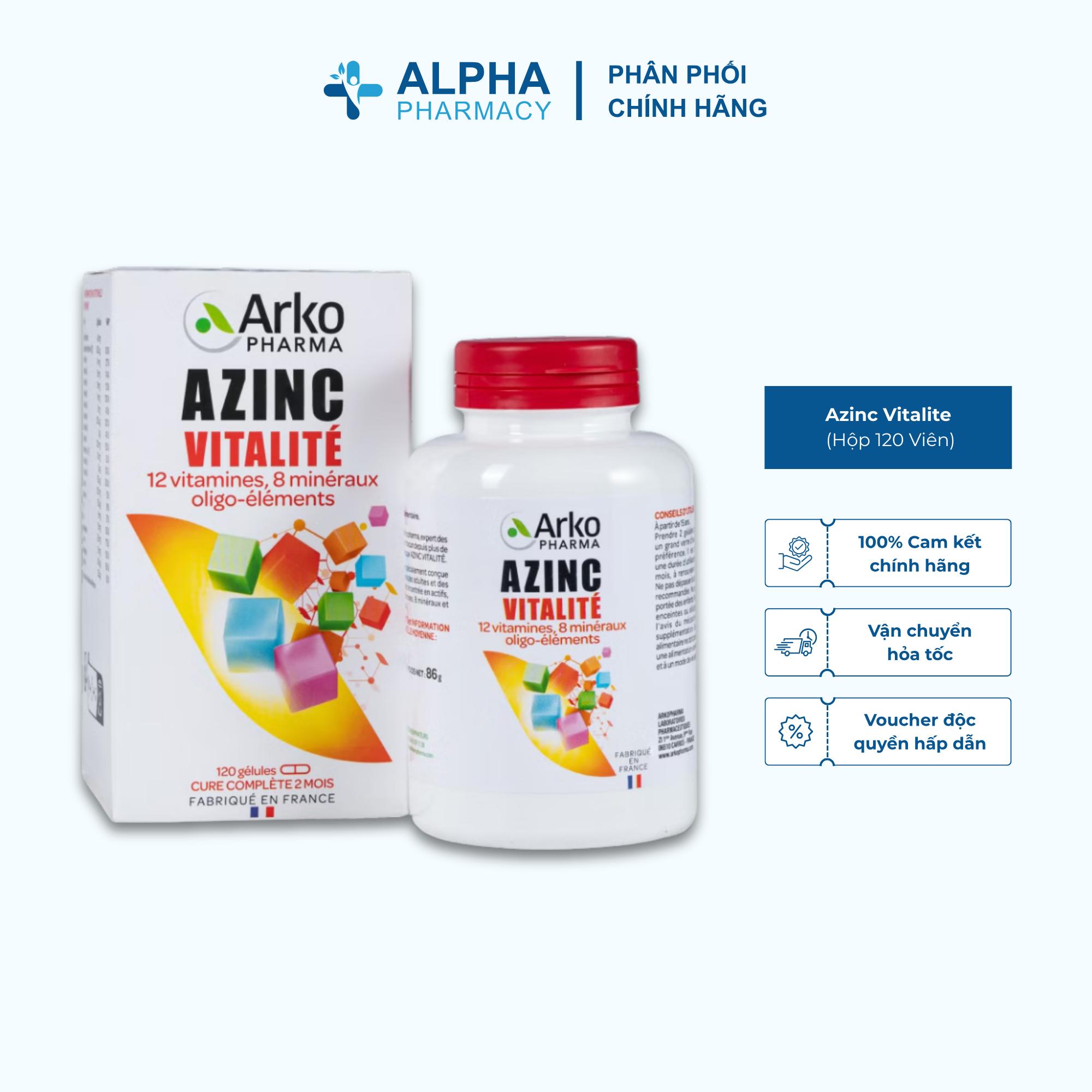 Thực Phẩm Bảo Vệ Sức Khỏe Arkopharma Azinc Vitalite-Bổ Sung Vitamin, Khoáng Chất Giúp Tăng Cường Sức Khỏe (Hộp 120 Viên)