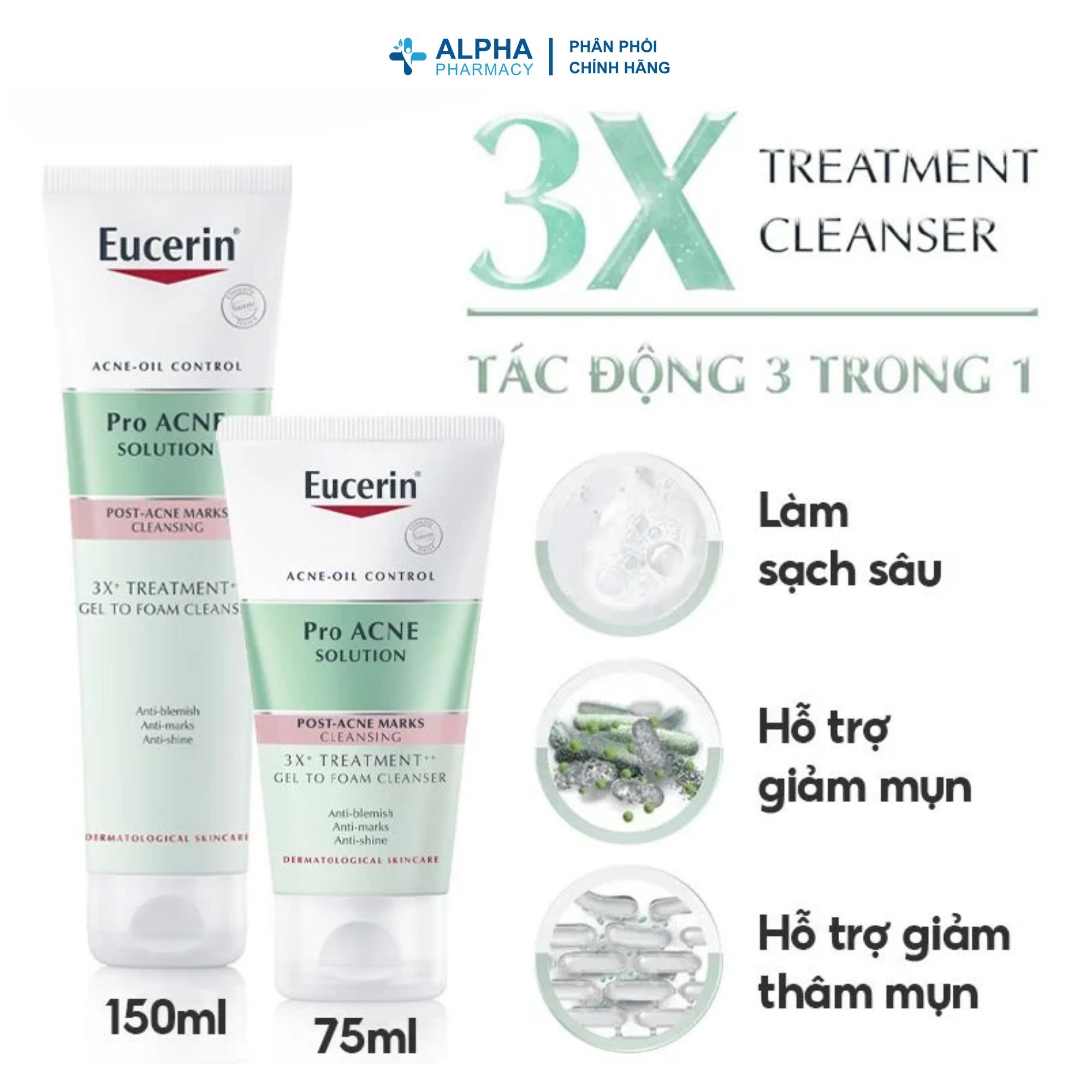 Gel Rửa Mặt Eucerin ProACNE 3X Treatment Gel To Foam Cleanser Làm Sạch Sâu & Giảm Mụn – 75ml/150ml/400ml - Image 2