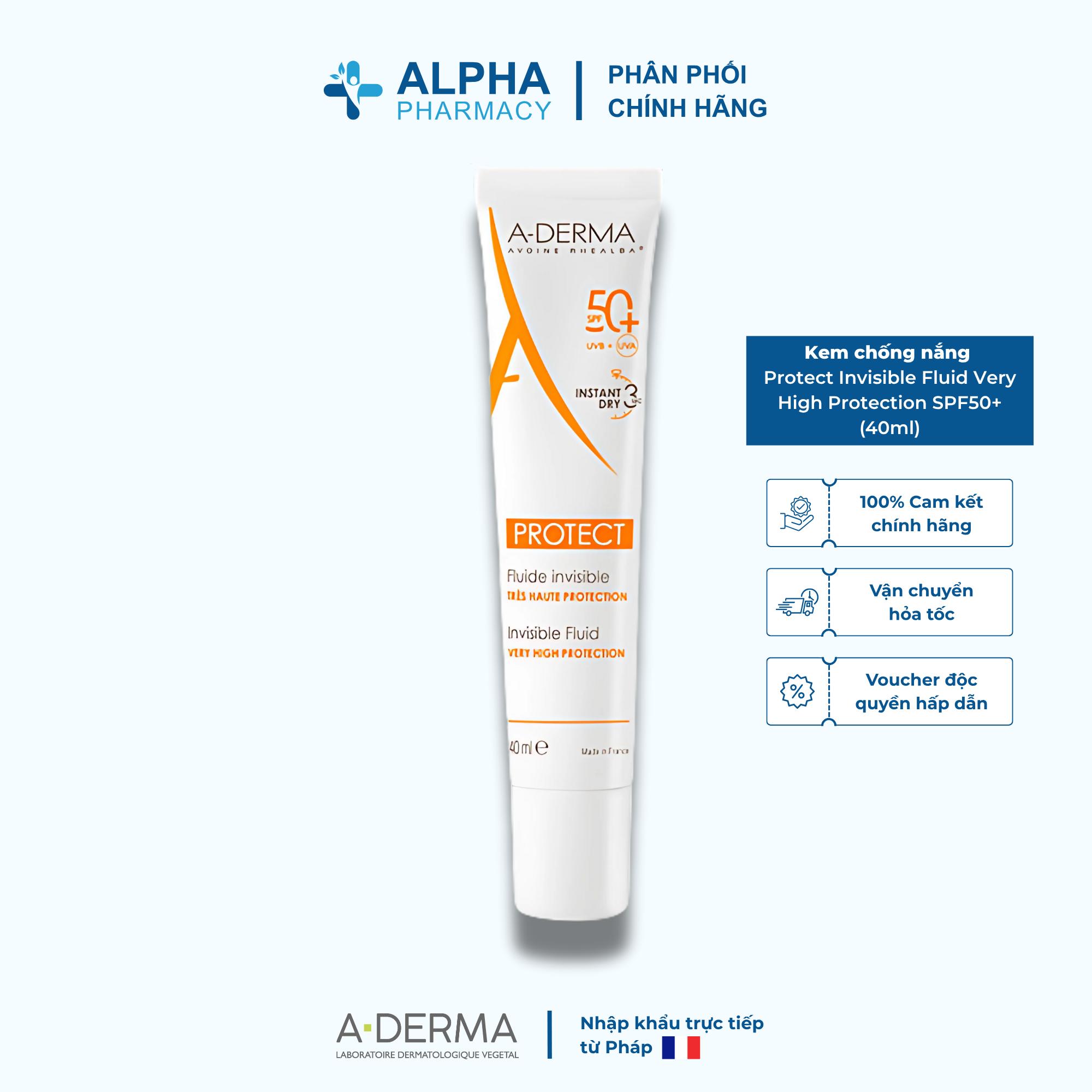 Kem Chống Nắng Cho Da Nhạy Cảm A-Derma Protect Invisible Fluid Very High Protection SPF50+ - 40ml