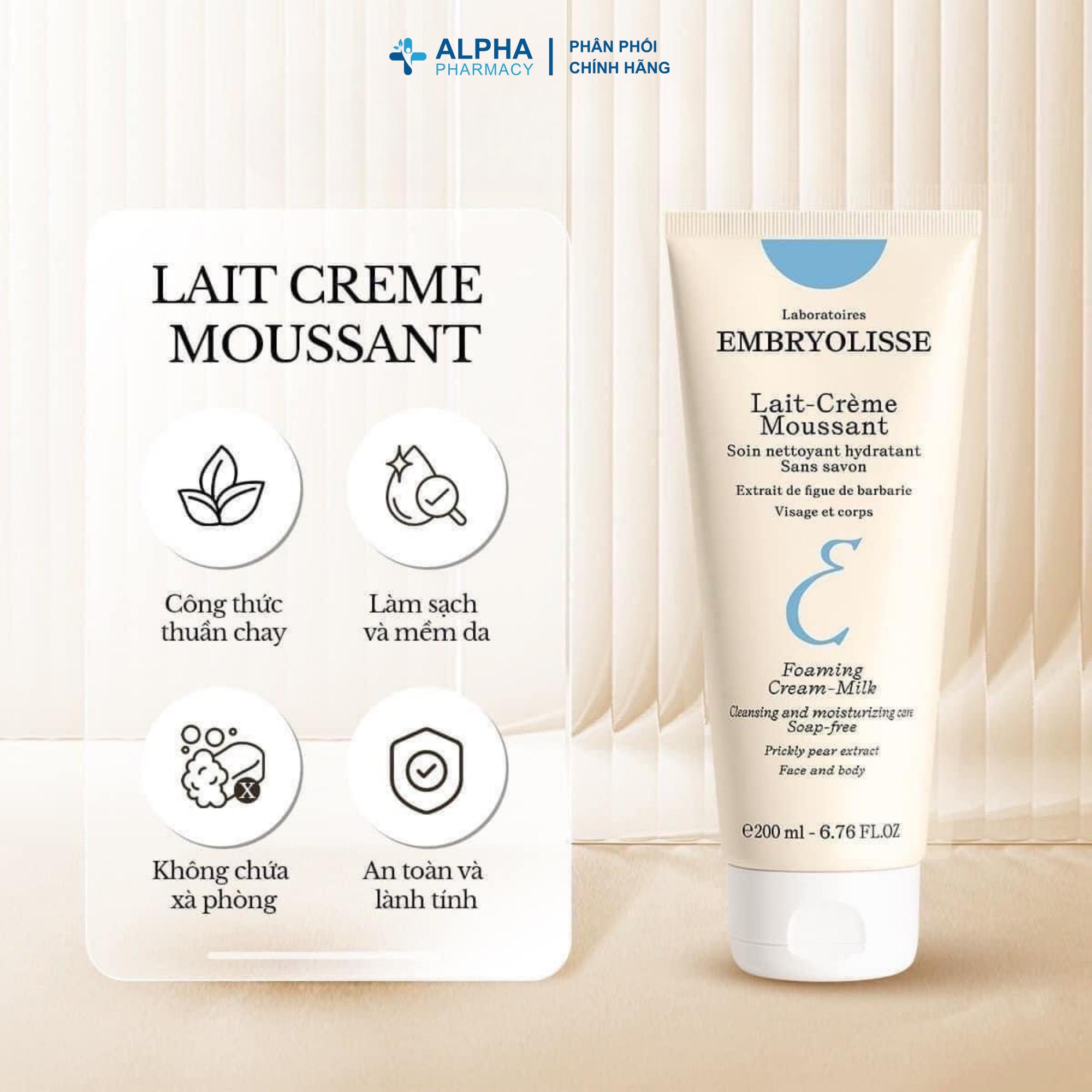 Sữa Rửa Mặt Cấp Ẩm Sâu Embryolisse Lait-Crème Moussant - 200ml - Image 2
