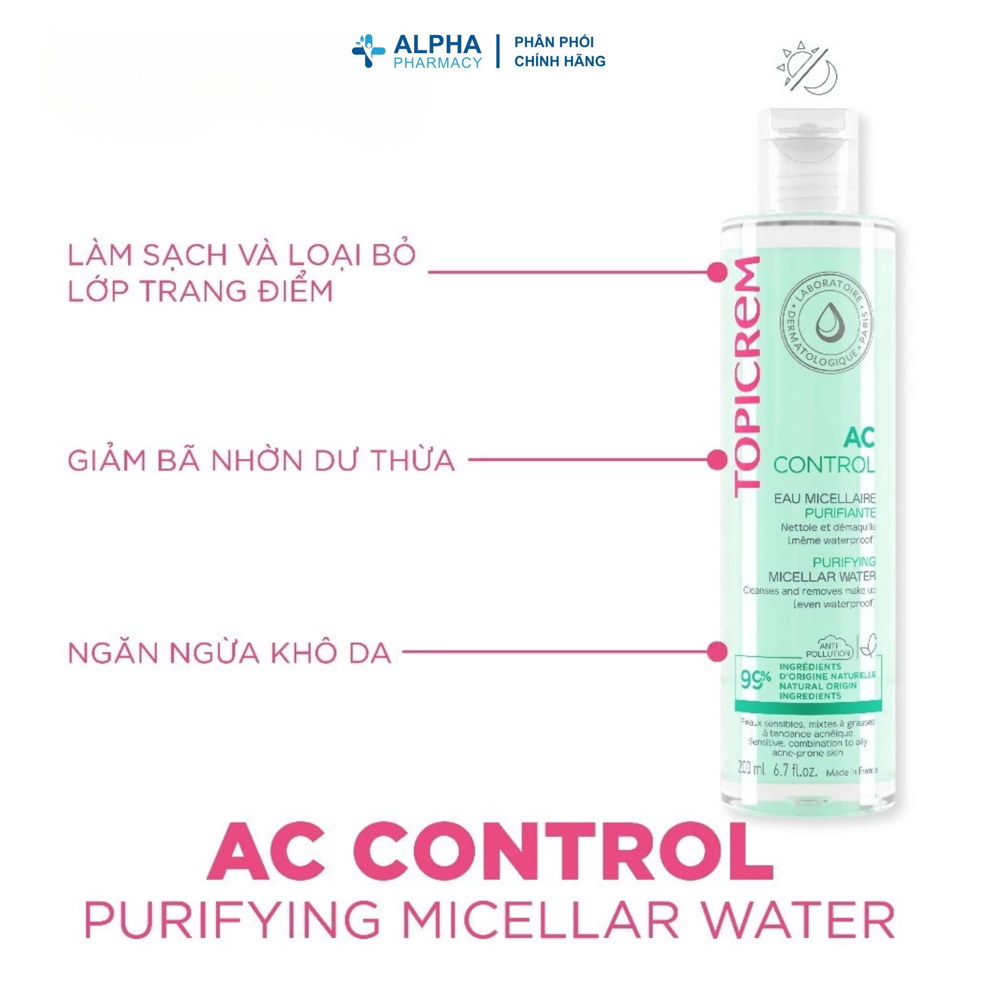 Nước Tẩy Trang Topicrem AC Control Purifying Micellar Water Cho Da Dầu, Da Hỗn Hợp Và Da Mụn - 200ml/400ml - Image 2