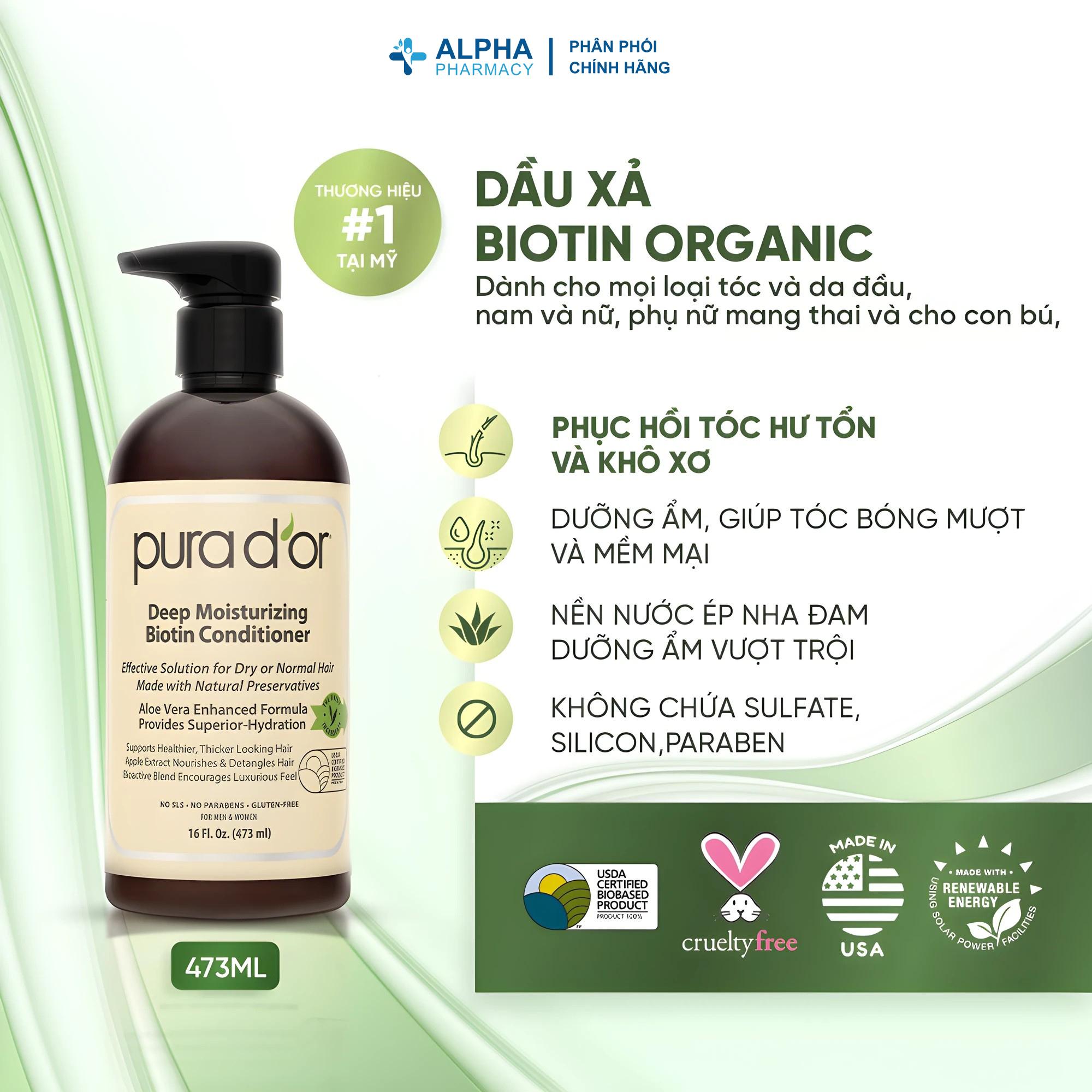 Pura D'or Dầu Xả Biotin Pura D'or Deep Moisturizing Giúp Dưỡng Ẩm Chuyên Sâu 473ml - Tóc Khô Xơ Hư Tổn - Biotin & Dầu Argan Jojoba - Mua 1 Tặng 1 - Image 3