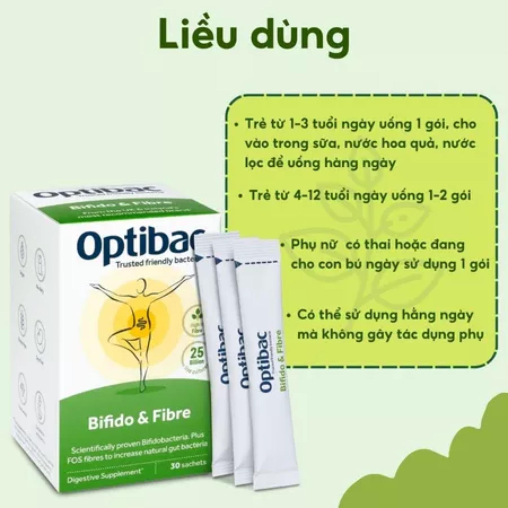 Men Vi Sinh Optibac Bifido & Fibre Bổ Sung Lợi Khuẩn Và Chất Xơ FOS - Hộp 30 Gói - Image 3