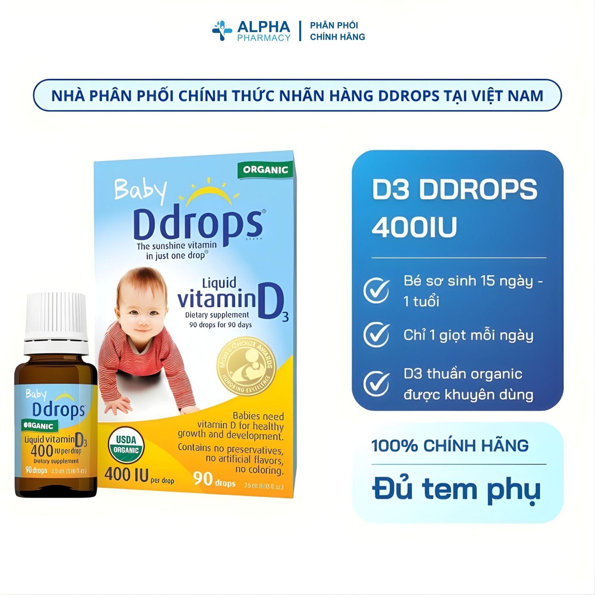 DDROPS Vitamin D3 Baby Drops 400IU Hỗ Trợ Xương Răng Chắc Khỏe, Tăng Đề Kháng Cho Trẻ Sơ Sinh 0+ - 2.5ml - Image 2