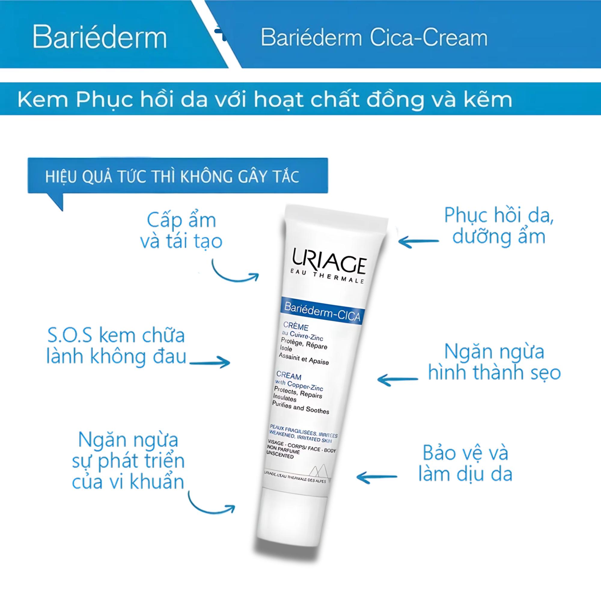 Kem Dưỡng Uriage Bariéderm Cica Crème Với Đồng Kẽm Làm Dịu, Lành & Phục Hồi Da – 15ml/40ml - Image 3