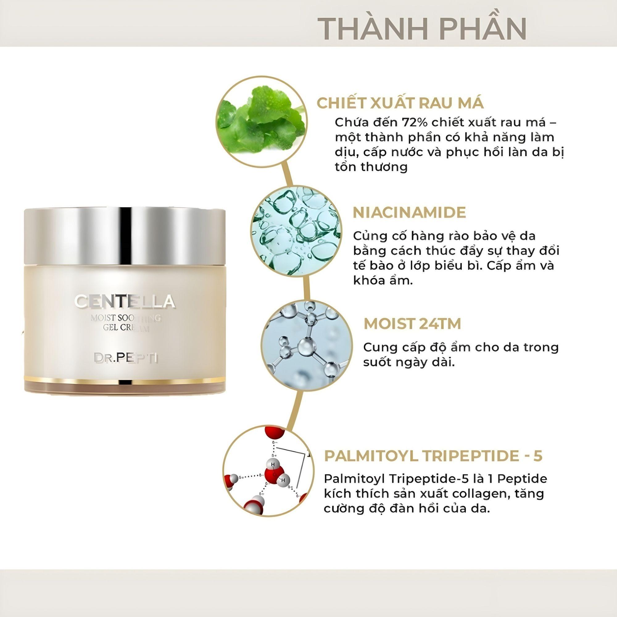Kem Dưỡng Dr.Pepti Centella Moist Soothing Gel Cream Chiết Xuất Rau Má Dưỡng Ẩm Và Làm Dịu Da - 70ml - Image 4