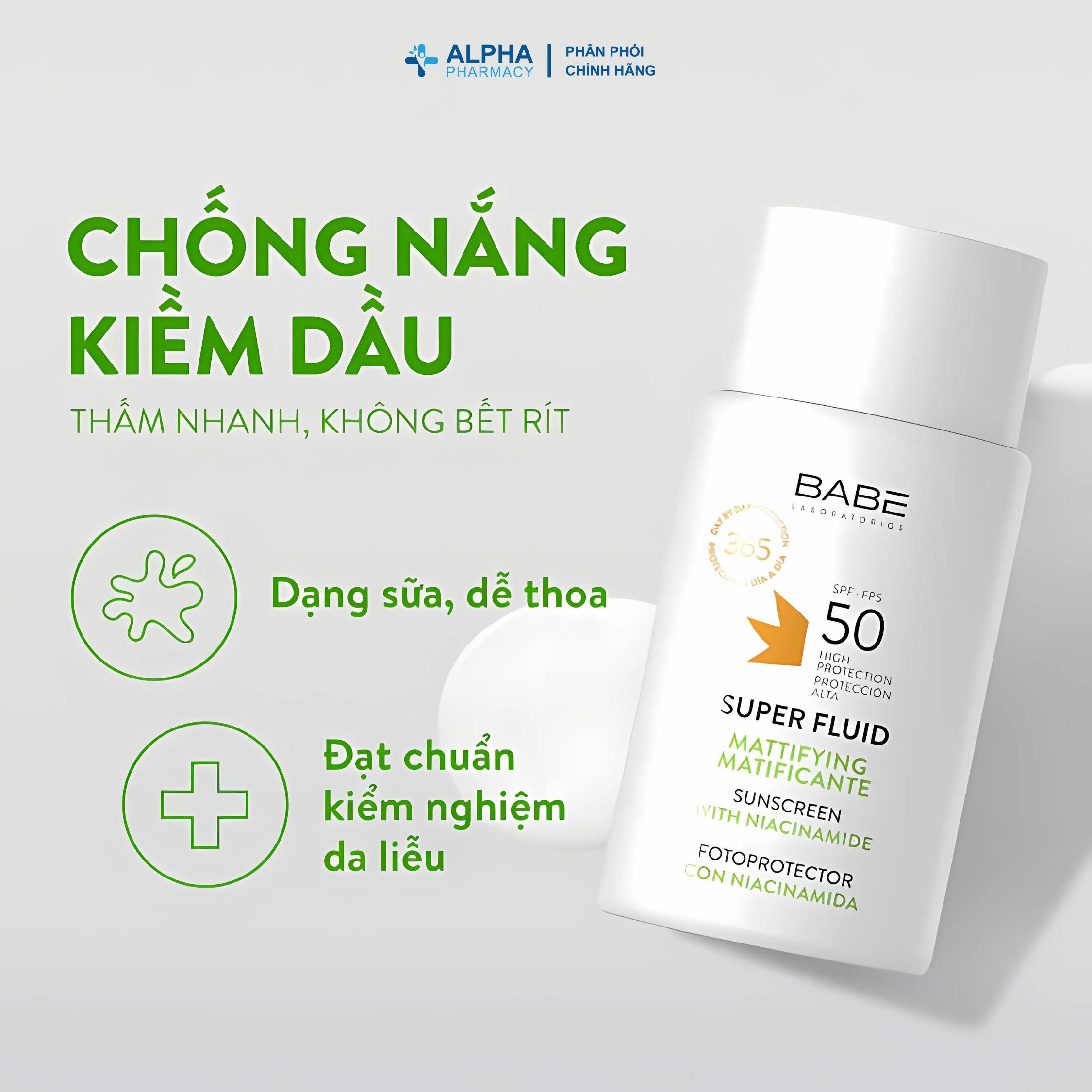 Kem Chống Nắng Cho Da Dầu Mụn Babé Super Fluid Mattifying Sunscreen SPF50 - 50ml - Image 3