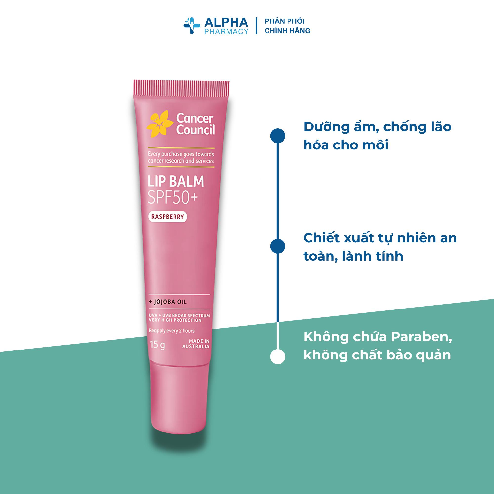 Son Dưỡng Môi Chống Nắng Cancer Council Lip Balm Raspberry SPF50+ Bảo Vệ & Dưỡng Ẩm Môi Hiệu Quả - 15g - Image 3