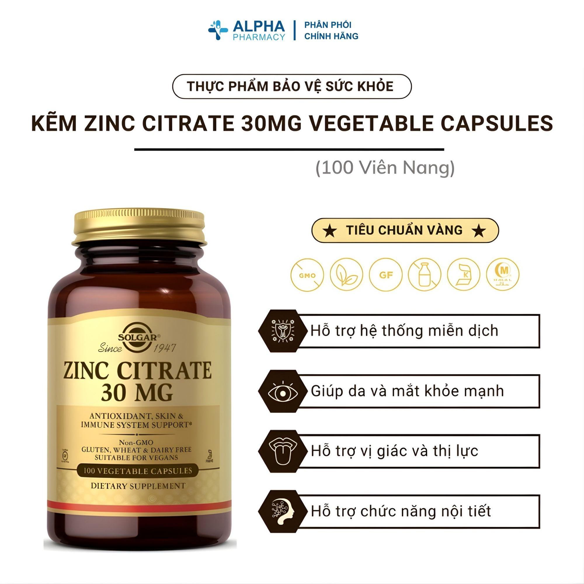 Viên Uống Bổ Sung Kẽm Hữu Cơ Solgar Zinc Citrate 30mg Hỗ Trợ Đề Kháng – 100 Viên - Image 3