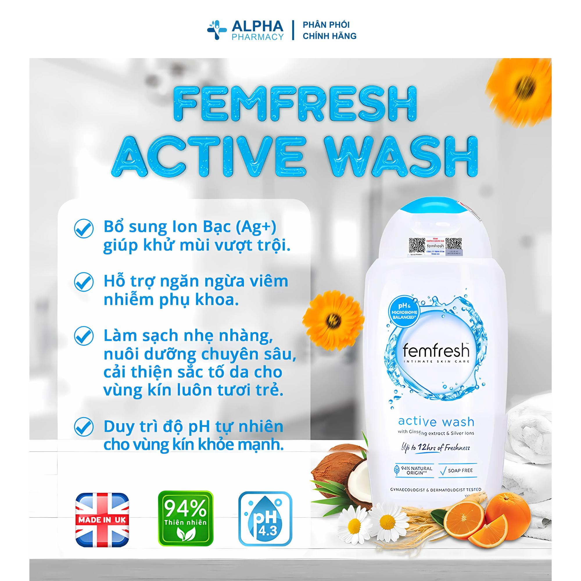 Dung Dịch Vệ Sinh Phụ Nữ Femfresh Active Wash Khử Mùi & Làm Sạch Năng Động – 250ml - Image 5