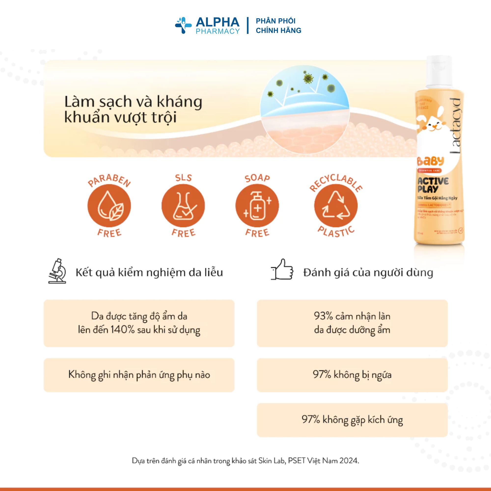 Sữa Tắm Gội Hàng Ngày Cho Bé Lactacyd Active Play Làm Sạch Da & Giúp Bé Vận Động Thoải Mái – 250ml/500ml - Image 4