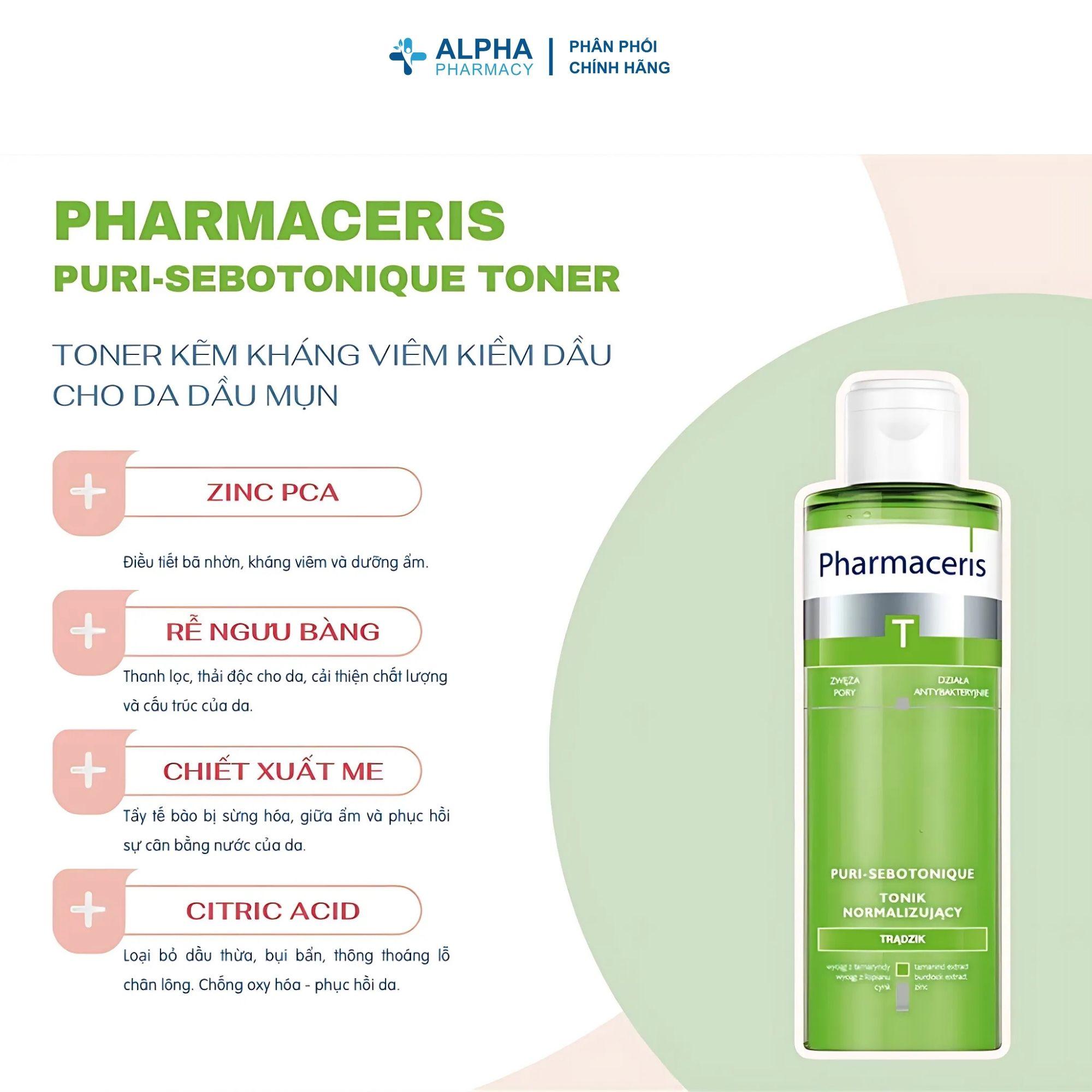 Toner Pharmaceris Puri Sebotonique Cân Bằng Da Dầu, Kiểm Soát Nhờn – 200ml - Image 3