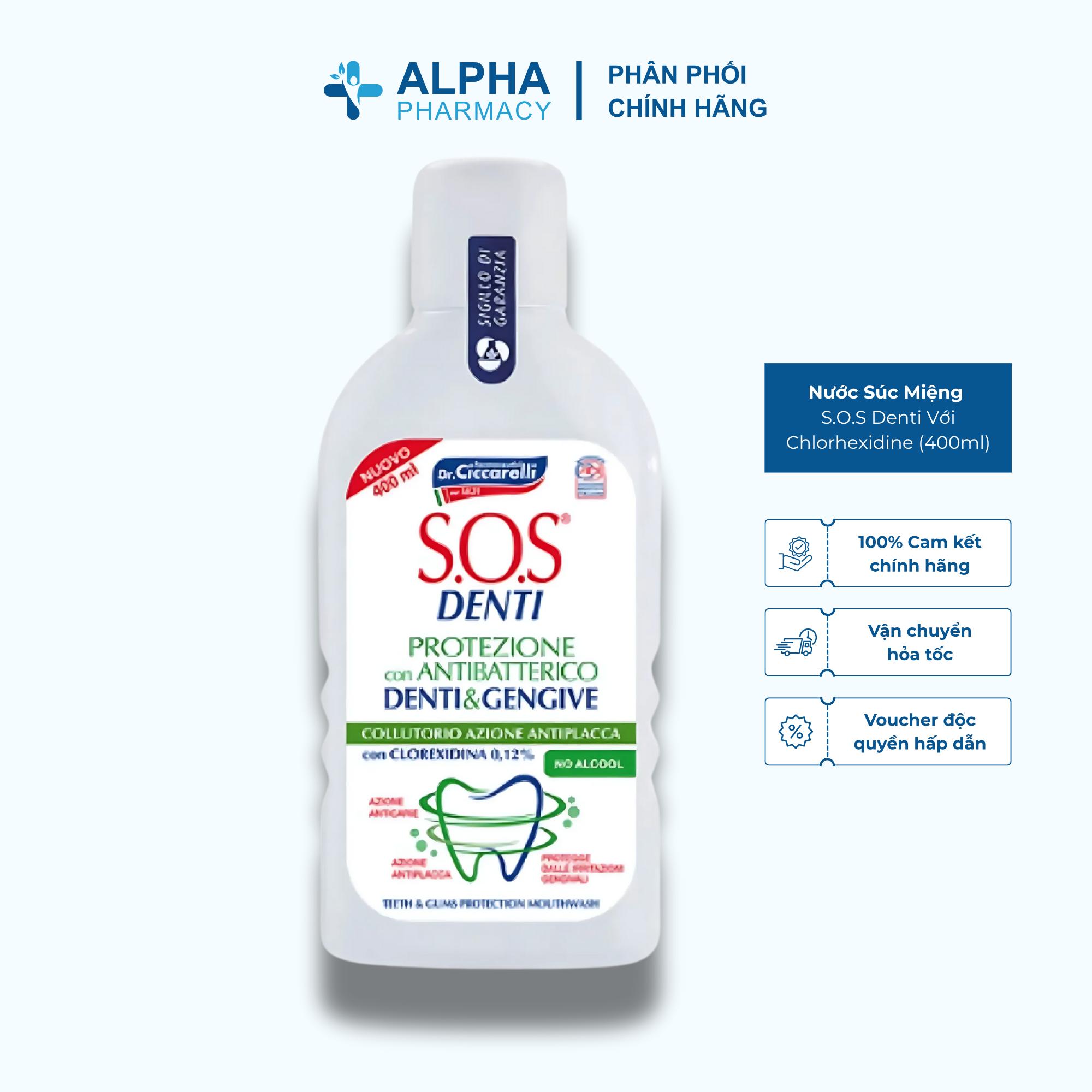 Nước Súc Miệng S.O.S Denti Với Chlorhexidine Kháng Khuẩn, Hạn Chế Mảng Bám – 400ml