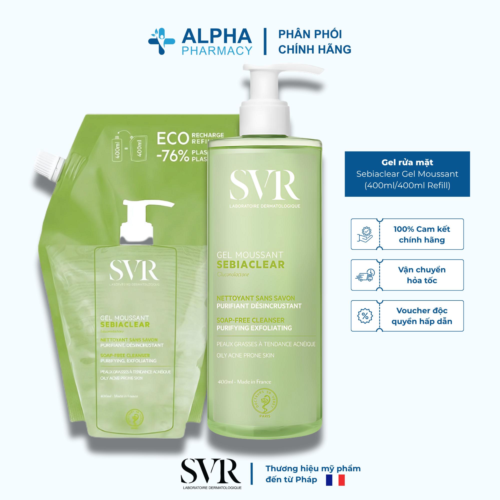 Gel Rửa Mặt Cho Da Dầu Mụn SVR Sebiaclear Gel Moussant 400ml/400ml Refill
