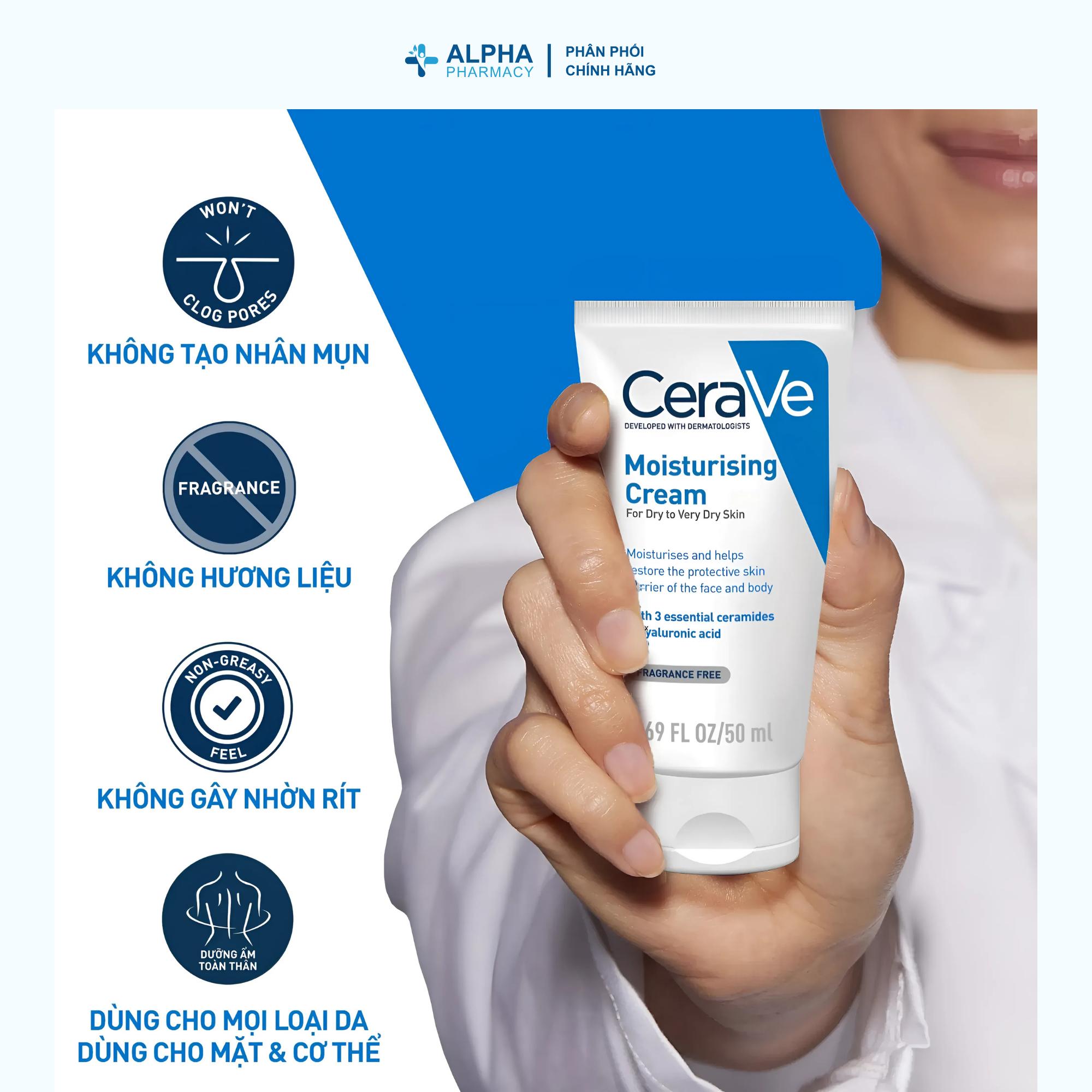 Kem Dưỡng Ẩm Cerave Moisturising Cream Cho Da Nứt Nẻ & Viêm Da Cơ Địa - 50ml/340g/454g - Image 2