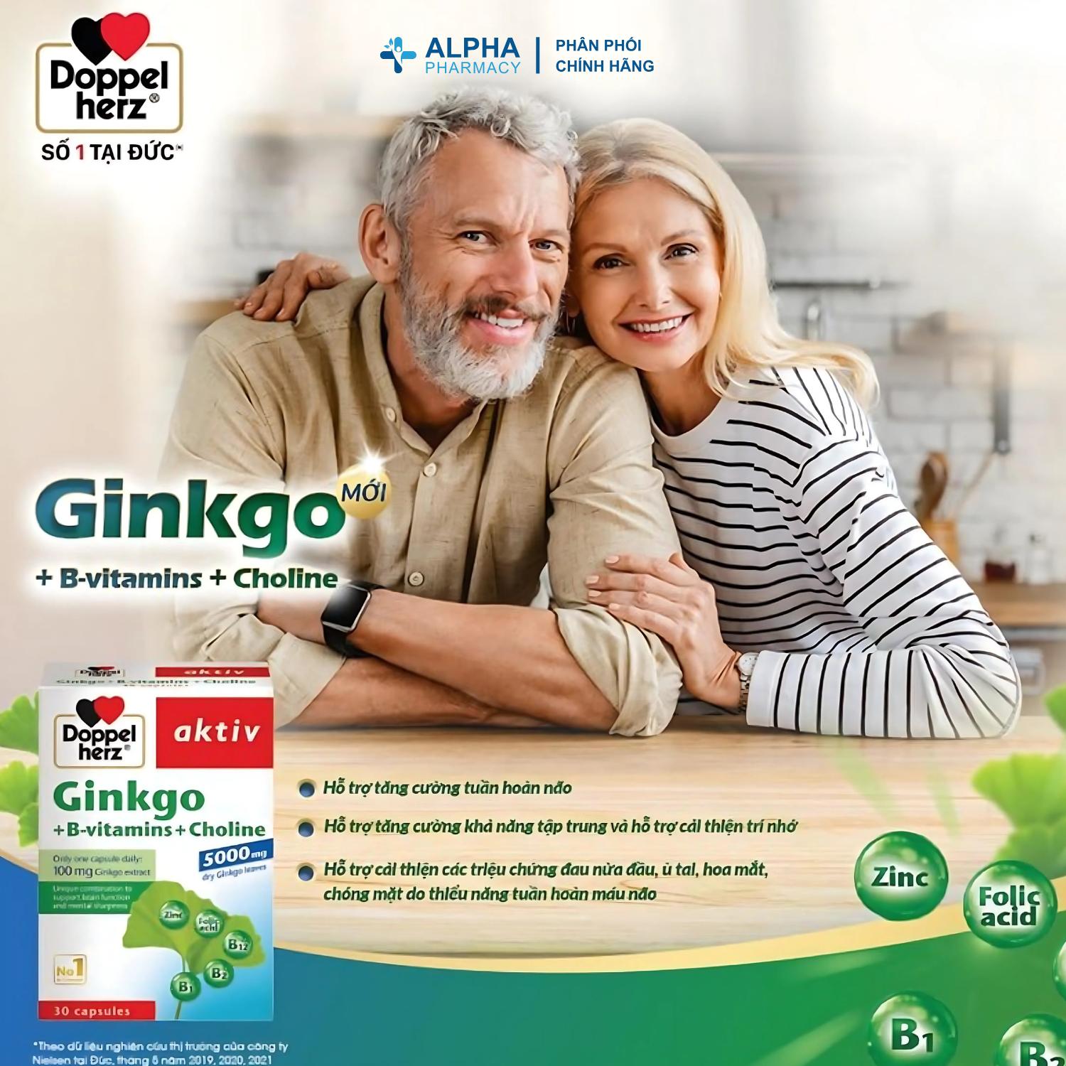 Viên Uống Doppelherz Ginkgo + Vitamin B + Choline Hỗ Trợ Tăng Cường Tập Trung Và Cải Thiện Trí Nhớ – Hộp 30 Viên - Image 3