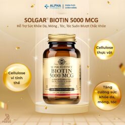 Alternative view of Viên Uống Biotin 5000mcg Solgar Hỗ Trợ Da, Tóc, Móng Khỏe Đẹp – 50 Viên