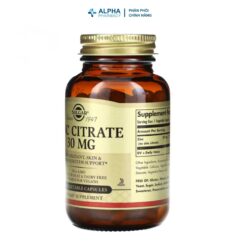 Alternative view of Viên Uống Bổ Sung Kẽm Hữu Cơ Solgar Zinc Citrate 30mg Hỗ Trợ Đề Kháng – 100 Viên