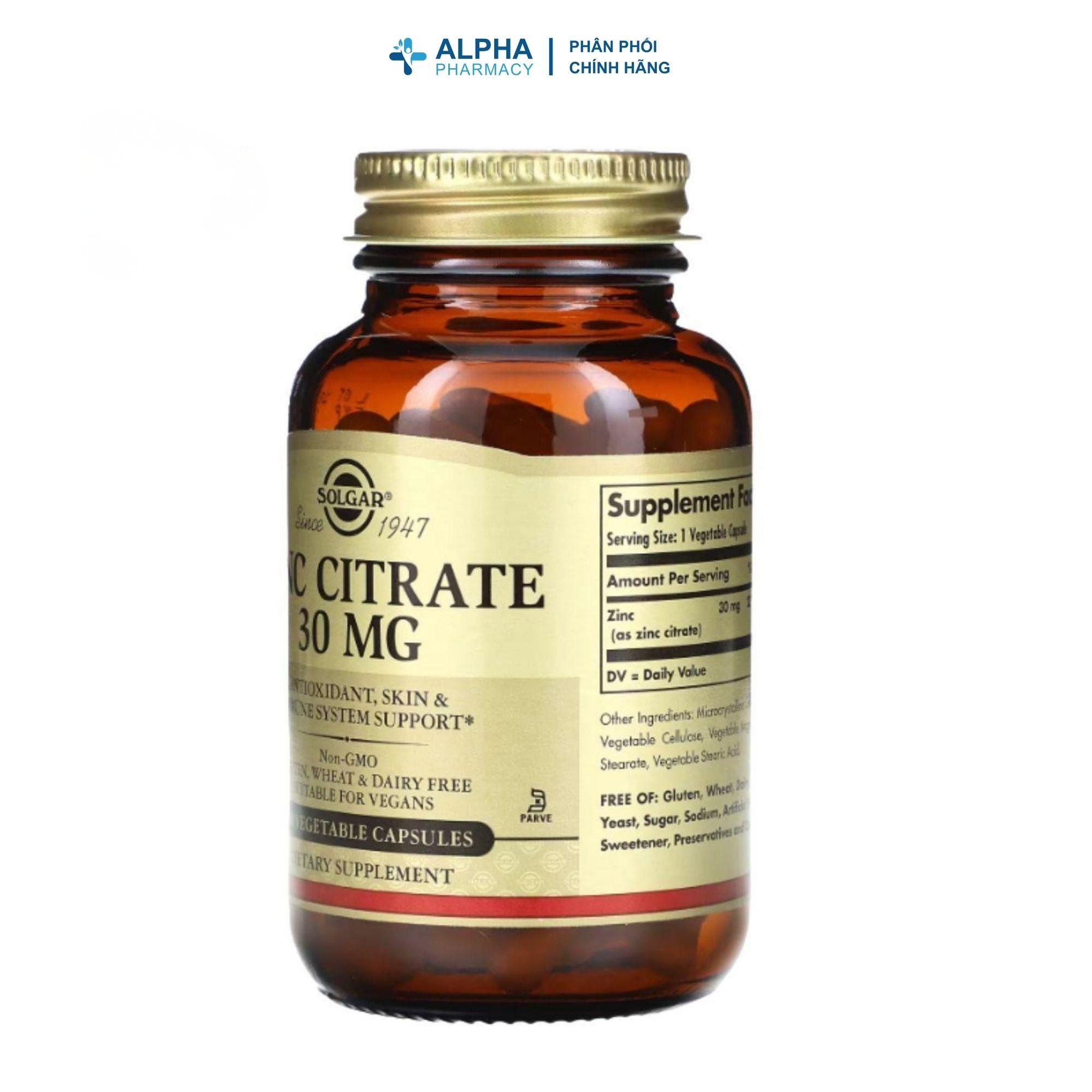 Viên Uống Bổ Sung Kẽm Hữu Cơ Solgar Zinc Citrate 30mg Hỗ Trợ Đề Kháng – 100 Viên - Image 2