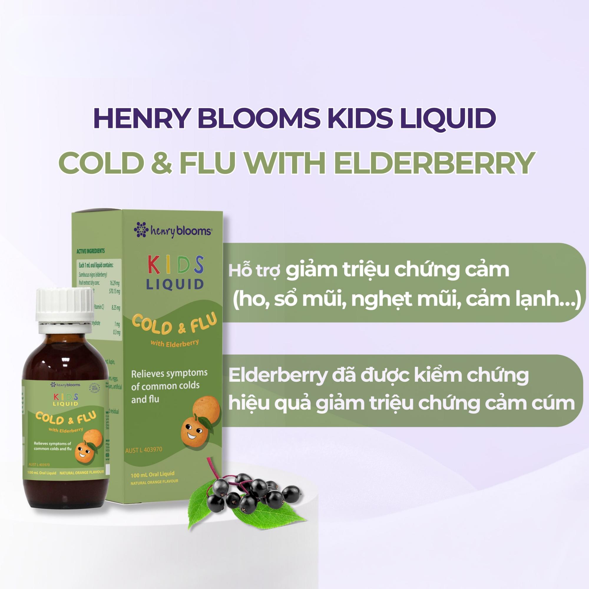 Siro Henry Blooms Kids Liquid Cold & Flu With Elderberry Hỗ Trợ Giảm Ho, Cảm Lạnh & Sổ Mũi Cho Trẻ - 100ml - Image 2