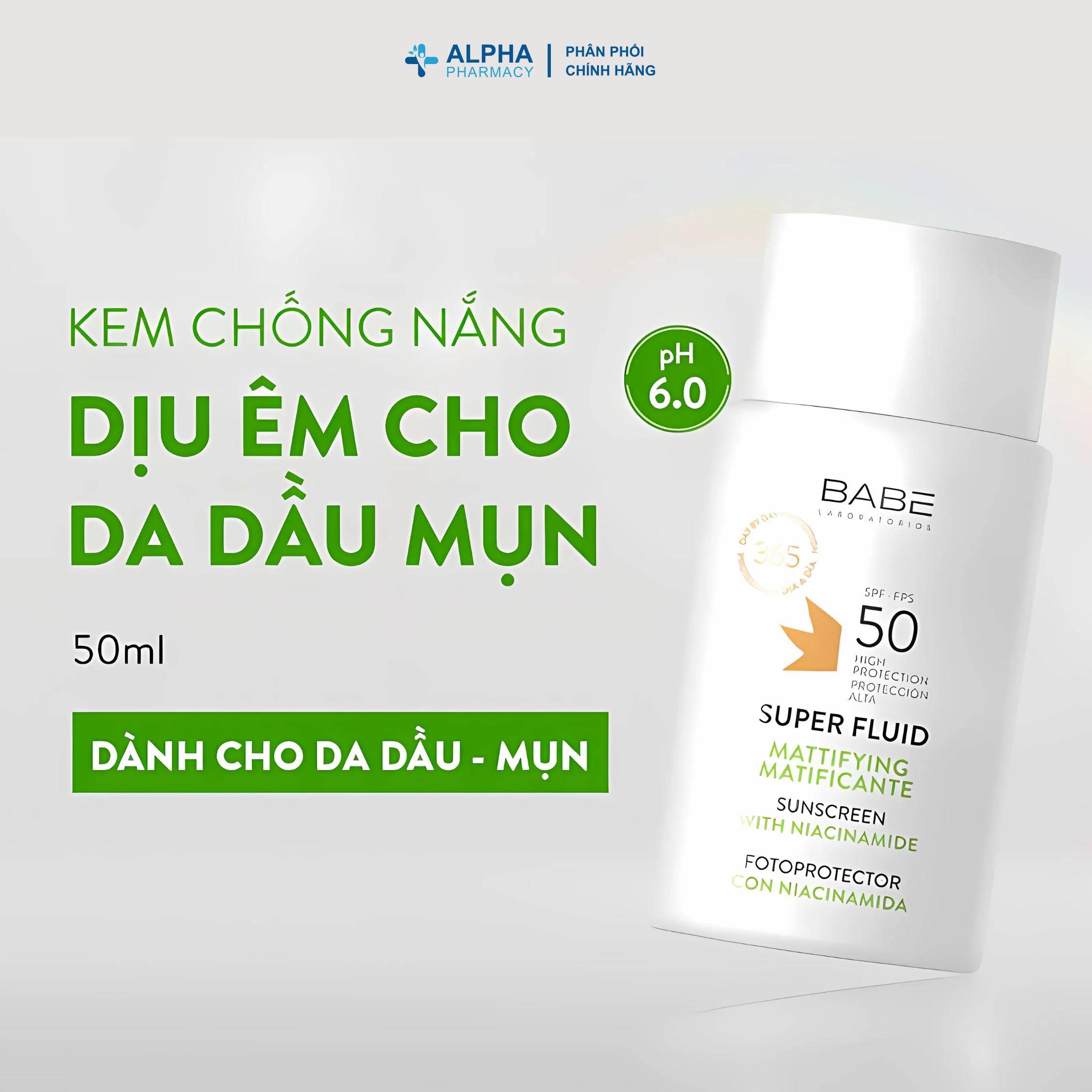 Kem Chống Nắng Cho Da Dầu Mụn Babé Super Fluid Mattifying Sunscreen SPF50 - 50ml - Image 2