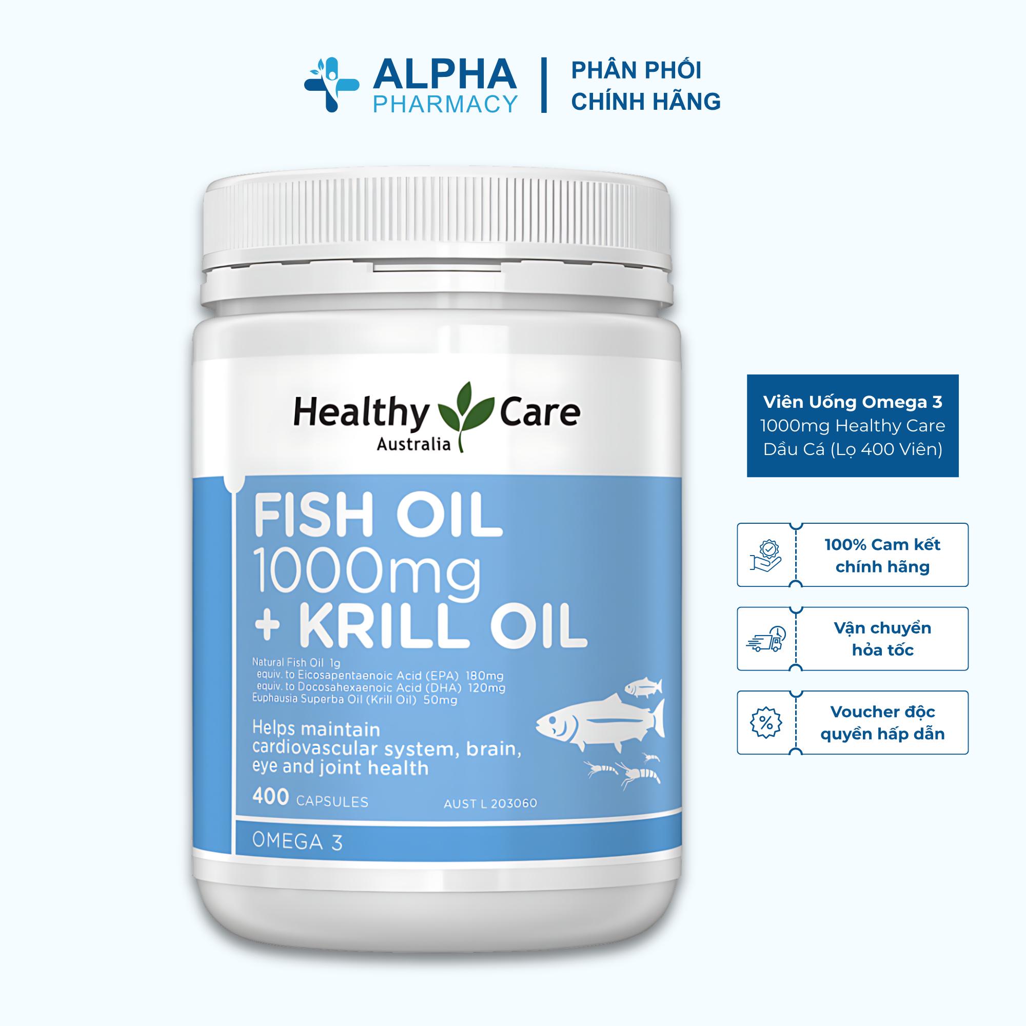 Viên Uống Omega 3 1000mg Healthy Care Dầu Cá Hỗ Trợ Tim Mạch, Não Bộ & Thị Lực - Lọ 400 Viên