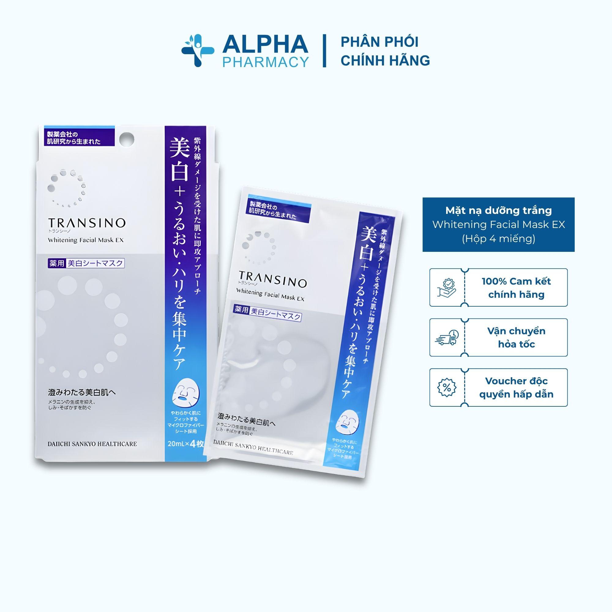 Mặt Nạ Dưỡng Trắng Da Transino EX Cấp Ẩm, Làm Sáng Da – Hộp 4 Miếng