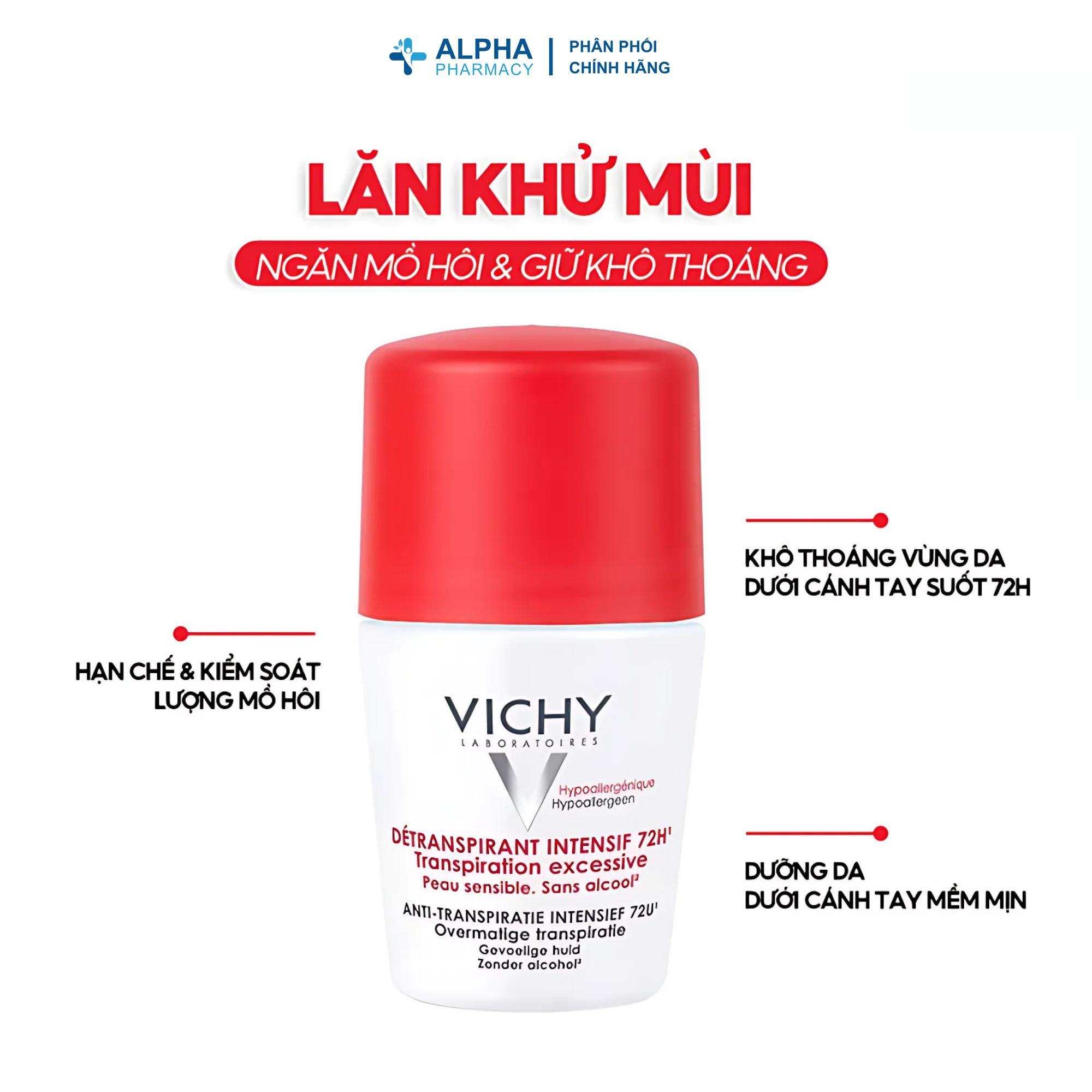 Lăn Khử Mùi Vichy Détranspirant Intensif 72H Transpiration Excessive Giúp Khô Thoáng & Giảm Mùi Vùng Da Dưới Cánh Tay – 50ml - Image 3