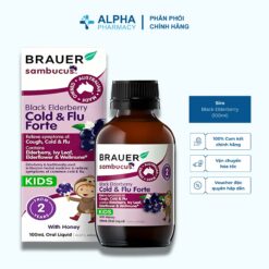 Siro Brauer Black Elderberry Cold & Flu Forte Hỗ Trợ Giảm Ho, Sổ Mũi & Cảm Lạnh Cho Trẻ Từ 2 Tuổi+ – 100ml