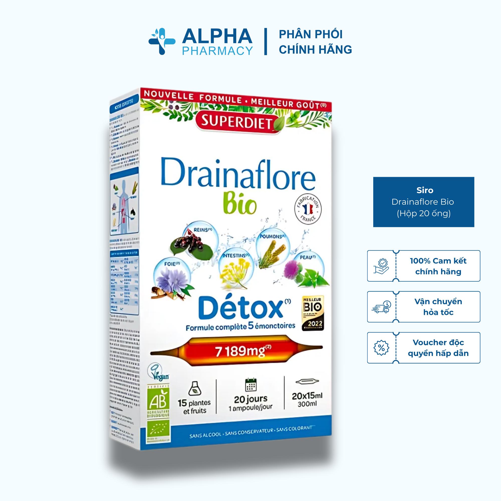 Thực Phẩm Hỗ Trợ Thải Độc 5In1 Superdiet Drainaflore Bio Thanh Lọc Gan, Thận, Phổi, Ruột, Da (Ống Nhựa) – 20 Ống