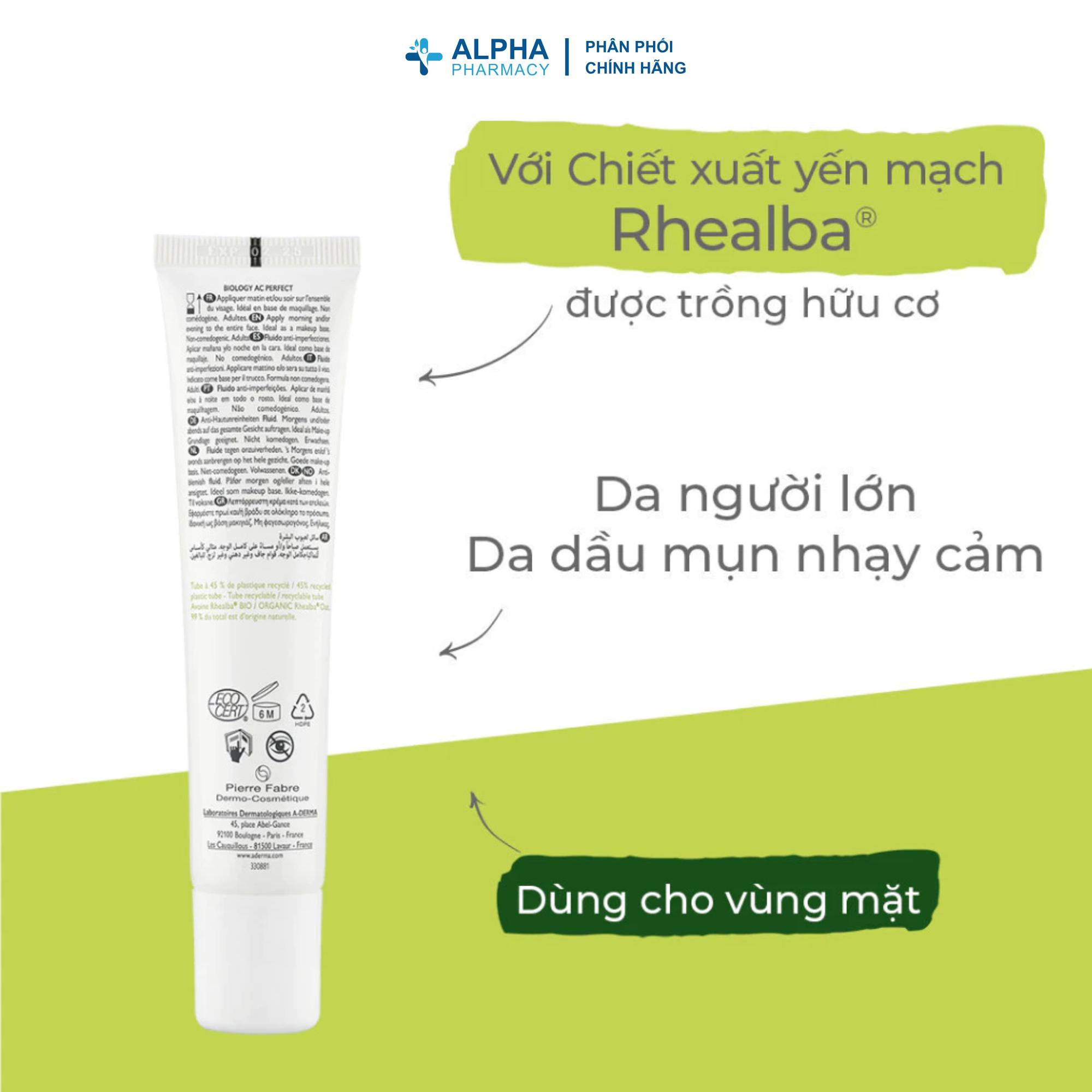 Kem Giảm Mụn, Mờ Thâm & Kiểm Soát Bã Nhờn A-Derma Biology AC Perpect Anti-Blemish Fuild - 40ml - Image 4