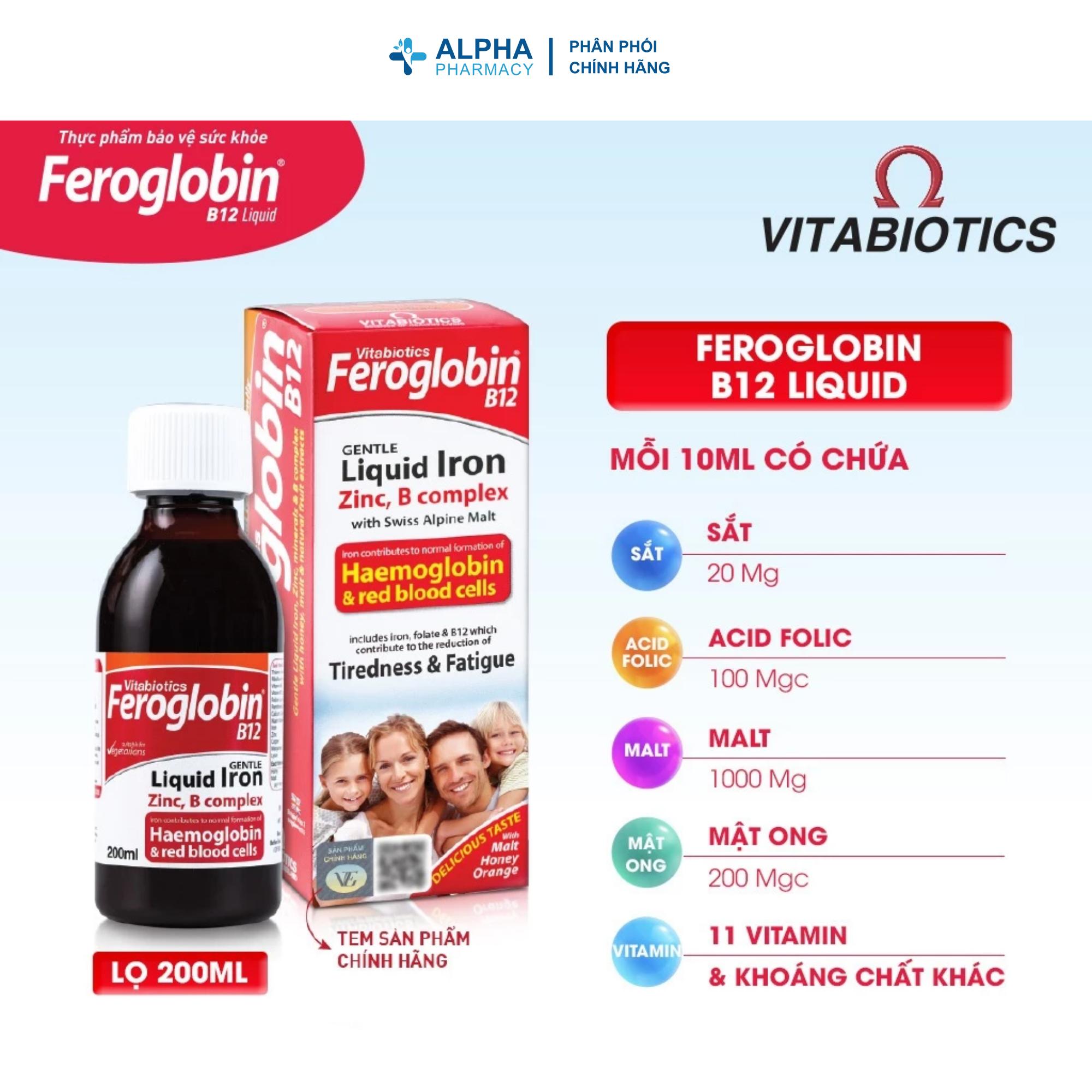 Siro Bổ Sung Sắt Vitabiotics Feroglobin Hỗ Trợ Tạo Máu Cho Trẻ Từ 1 Tuổi Và Mẹ Bầu – Chai 200ml - Image 2
