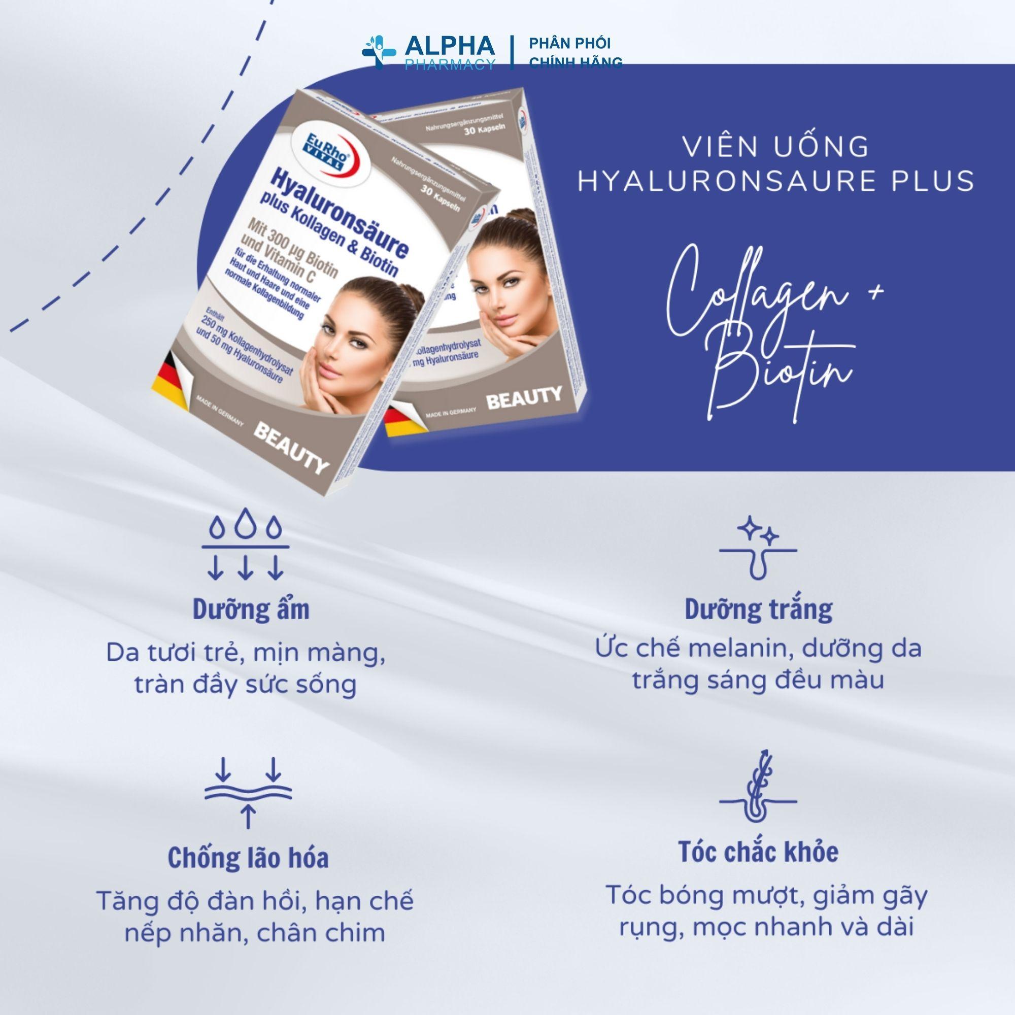 Thực Phẩm Bảo Vệ Sức Khỏe EuRho Vital Hyaluronsäure Plus Kollagen & Biotin Dưỡng Da Căng Mịn, Ngừa Lão Hóa - Image 3