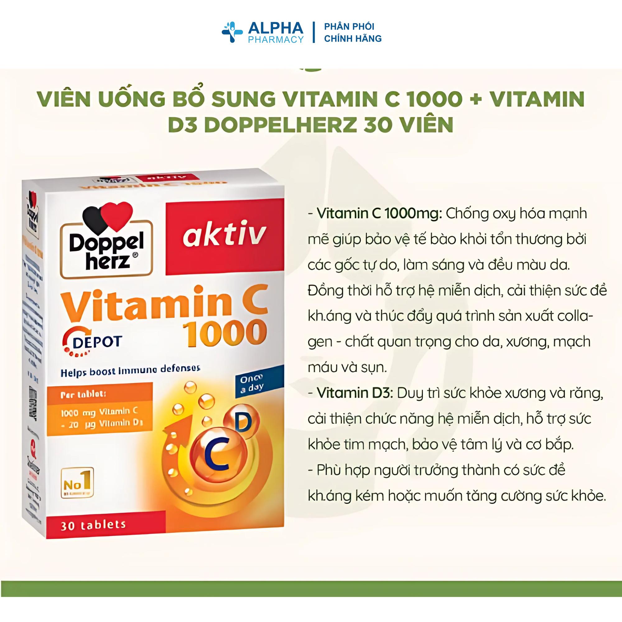 Viên Sủi Vitamin C 1000mg Doppelherz Tăng Sức Đề Kháng, Chống Oxy Hóa – Hộp 30 Viên - Image 3