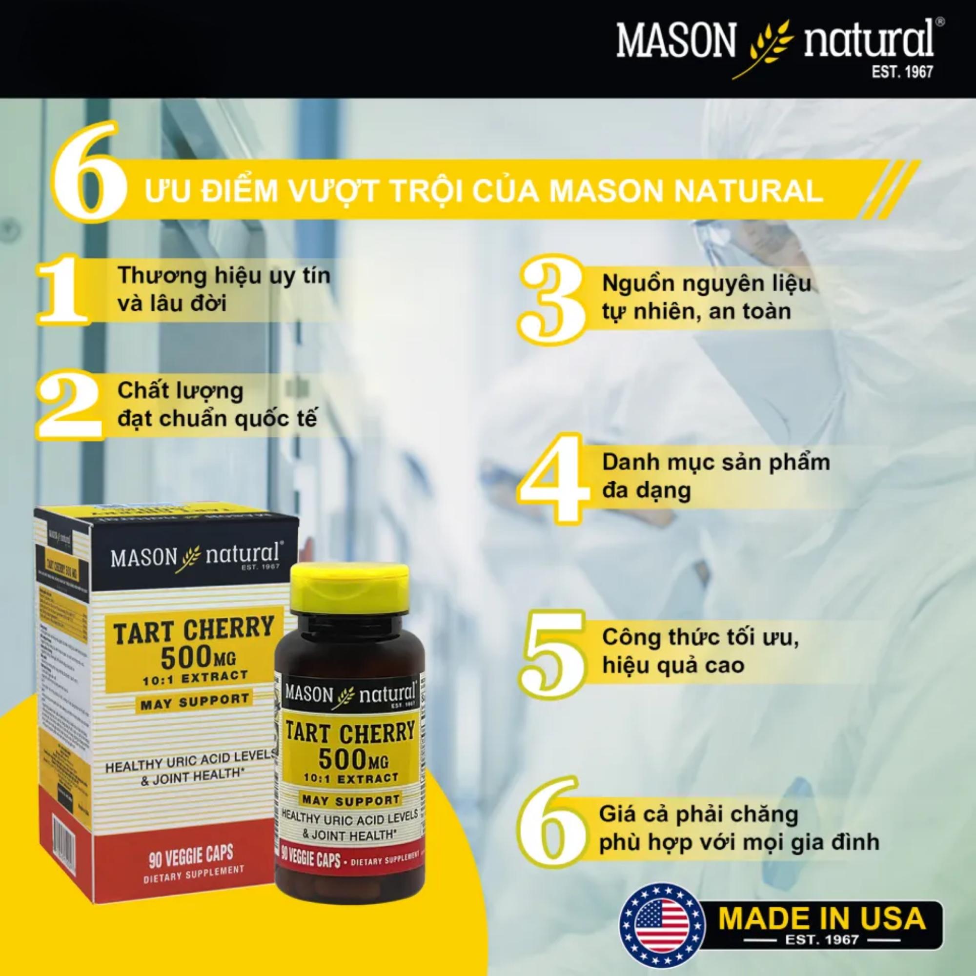 Viên Uống Bổ Sung Mason Natural Tart Cherry 500mg Hỗ Trợ Sức Khỏe Xương Khớp Và Giấc Ngủ - Image 3
