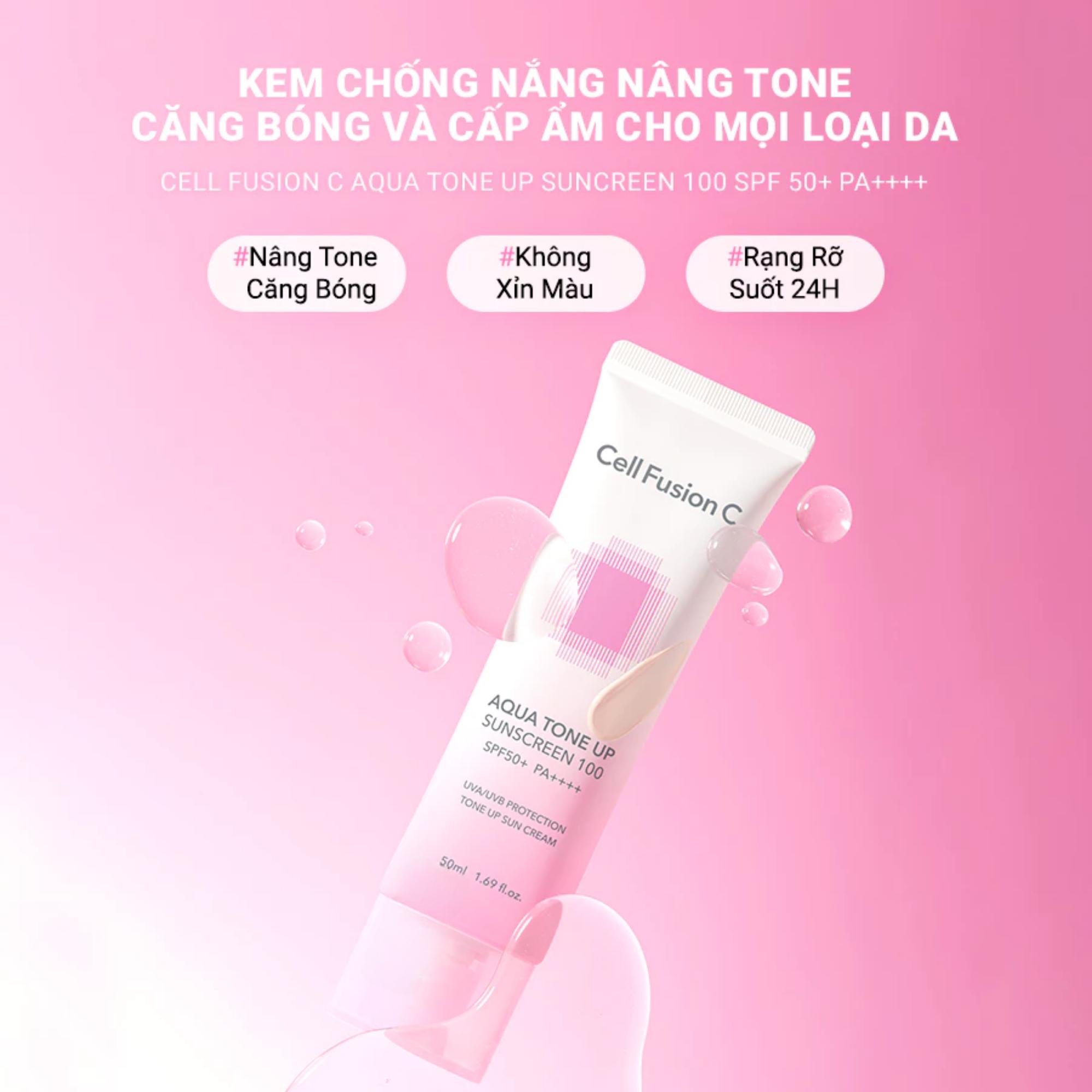 Kem Chống Nắng Cell Fusion C Aqua Tone Up Sunscreen 100 SPF50+/PA++++ – 50ml (Hồng) - Image 2