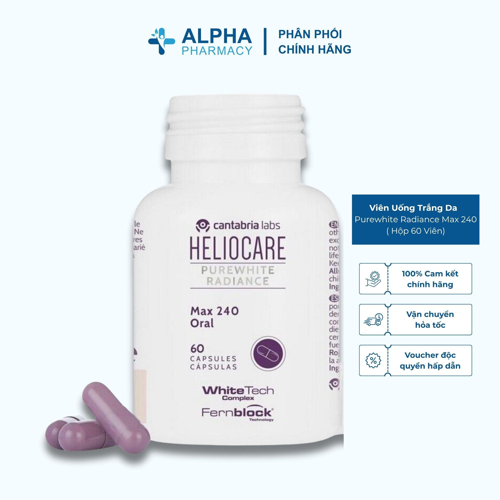 Viên Uống Heliocare Purewhite Radiance Max 240 Hỗ Trợ Làm Sáng Da, Chống Oxy Hóa – Hộp 60 Viên Nang