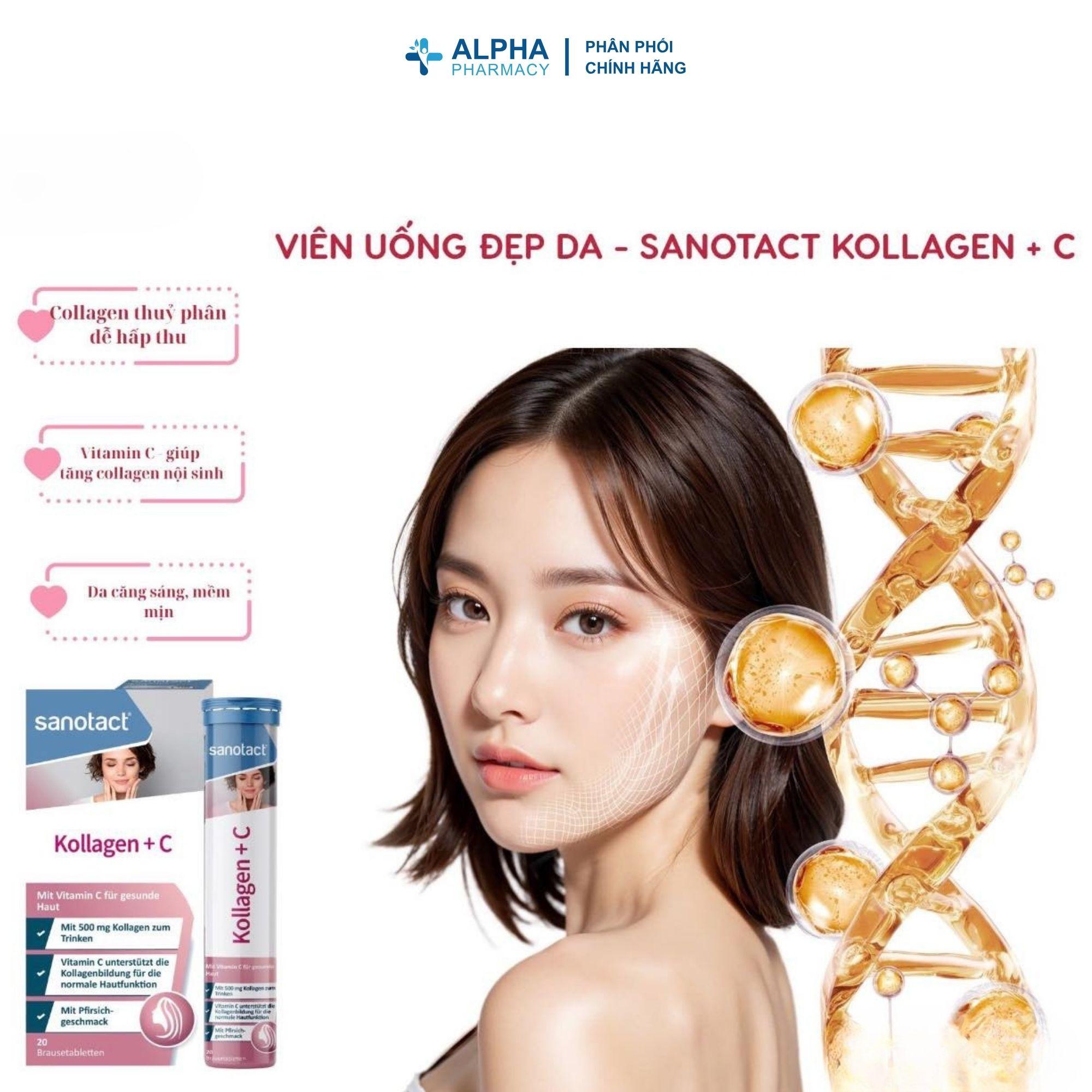 Viên Uống Đẹp Da, Chống Oxy Hóa Sanotact Kollagen + C Giúp Sáng Da, Căng Bóng – Hộp 20 Viên - Image 2