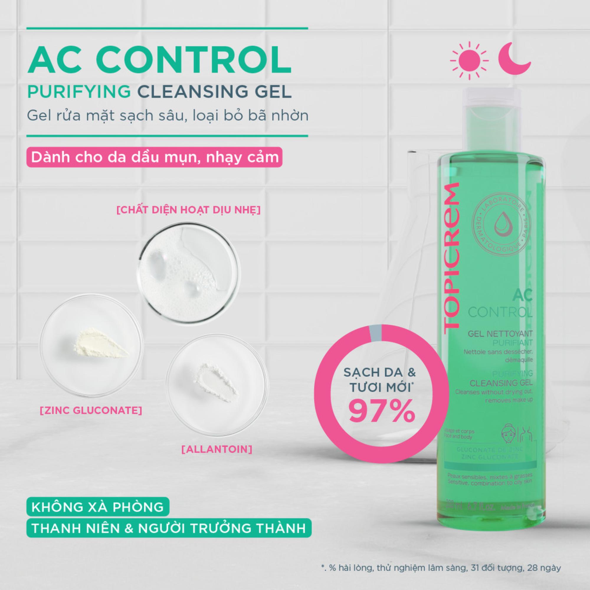 Gel Rửa Mặt Topicrem AC Control Purifying Cleansing Gel Cho Da Dầu, Da Hỗn Hợp Và Da Mụn - 200ml/400ml - Image 3